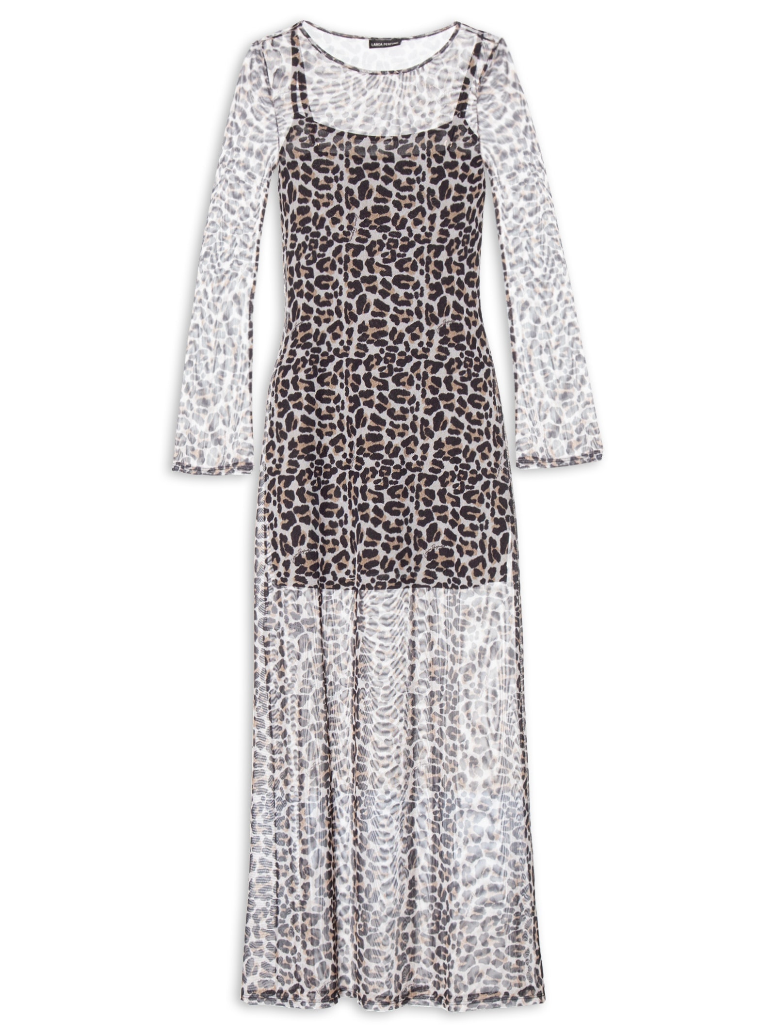 Vestido Super Midi Manga Longa Animal Print Lança Perfume