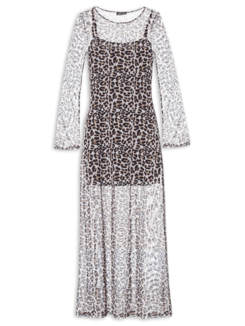 Vestido Super Midi Manga Longa – Animal Print