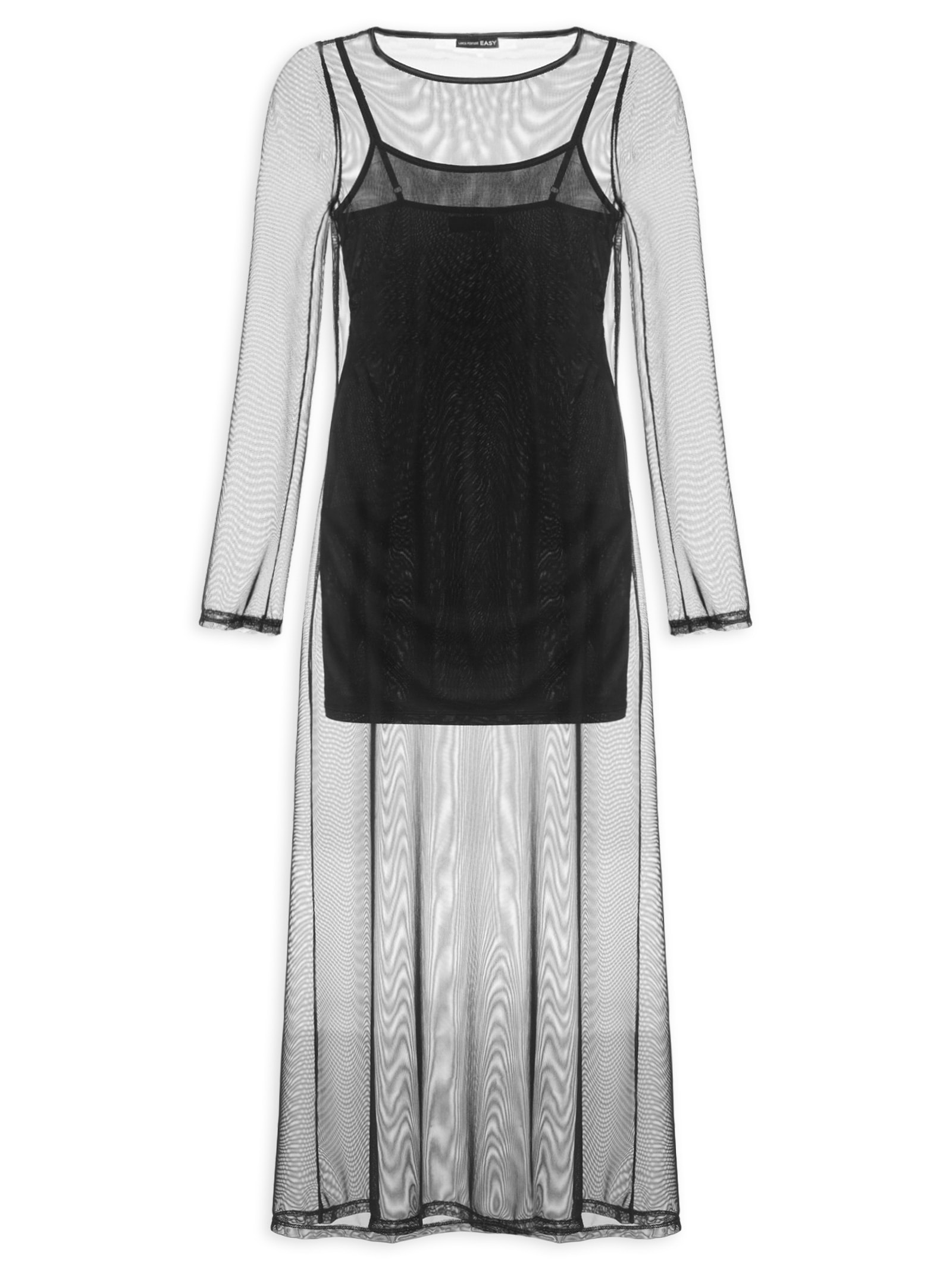 Vestido Super Midi Manga Longa De Tule Preto Lança Perfume