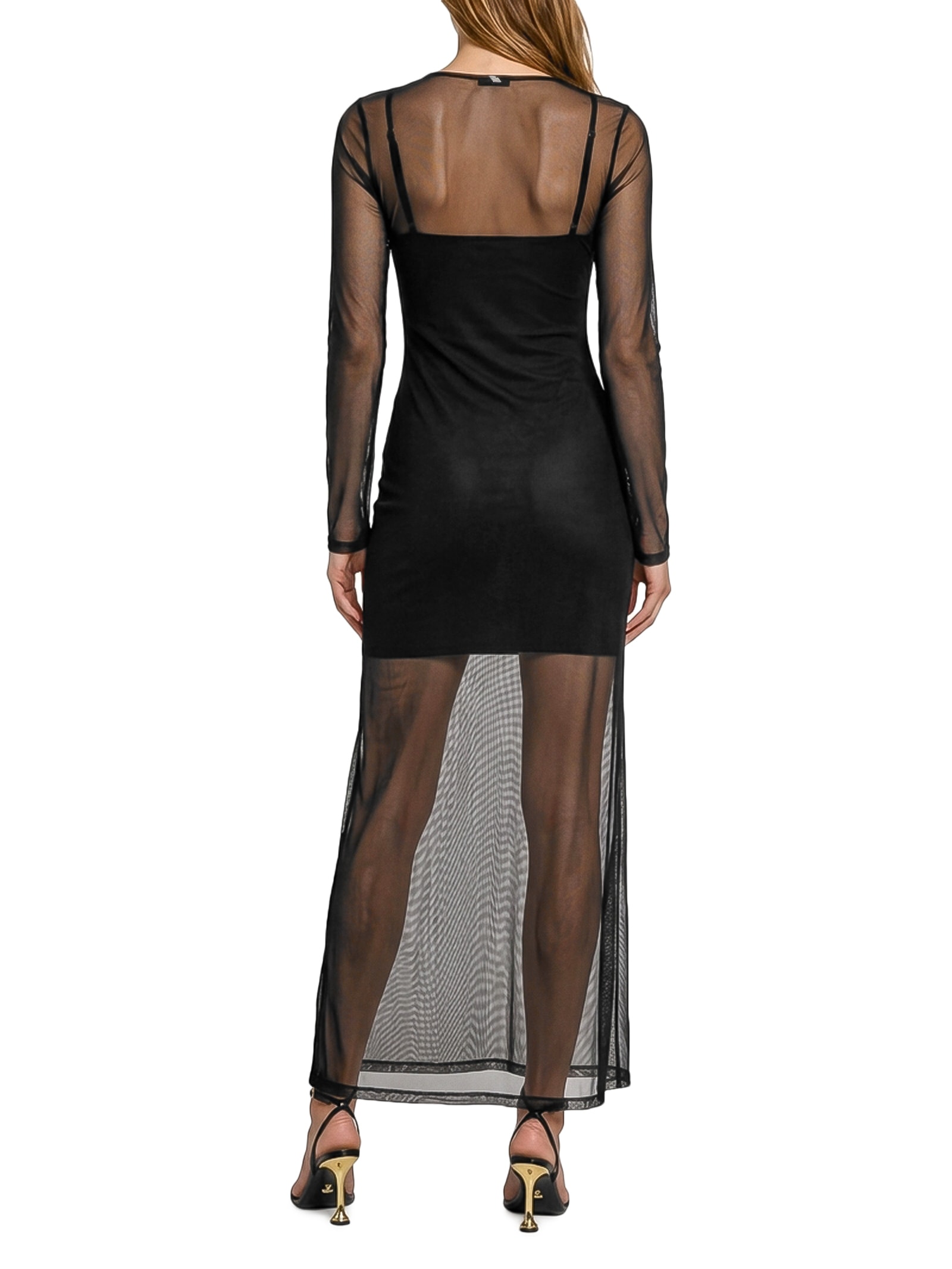 Vestido Super Midi Manga Longa De Tule Preto Lança Perfume