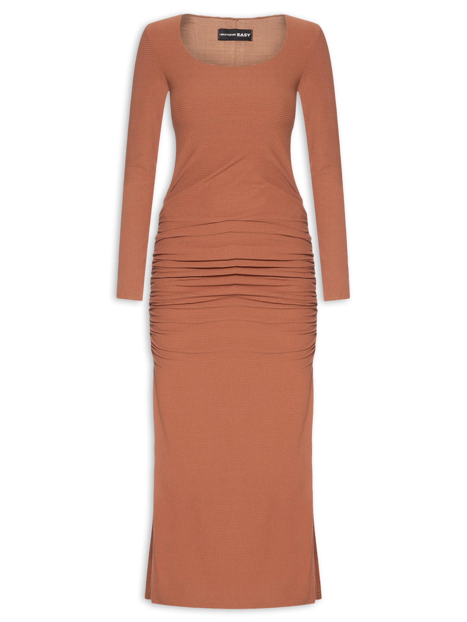 Vestido Super Midi Manga Longa Marrom Lança Perfume