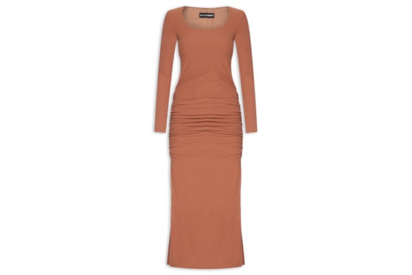 Vestido Super Midi Manga Longa - Marrom