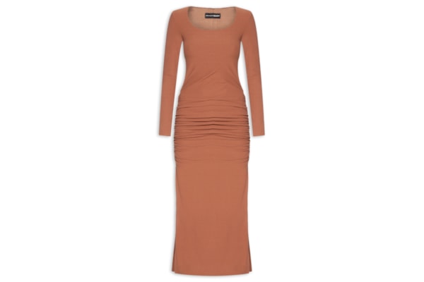 Vestido Super Midi Manga Longa - Marrom