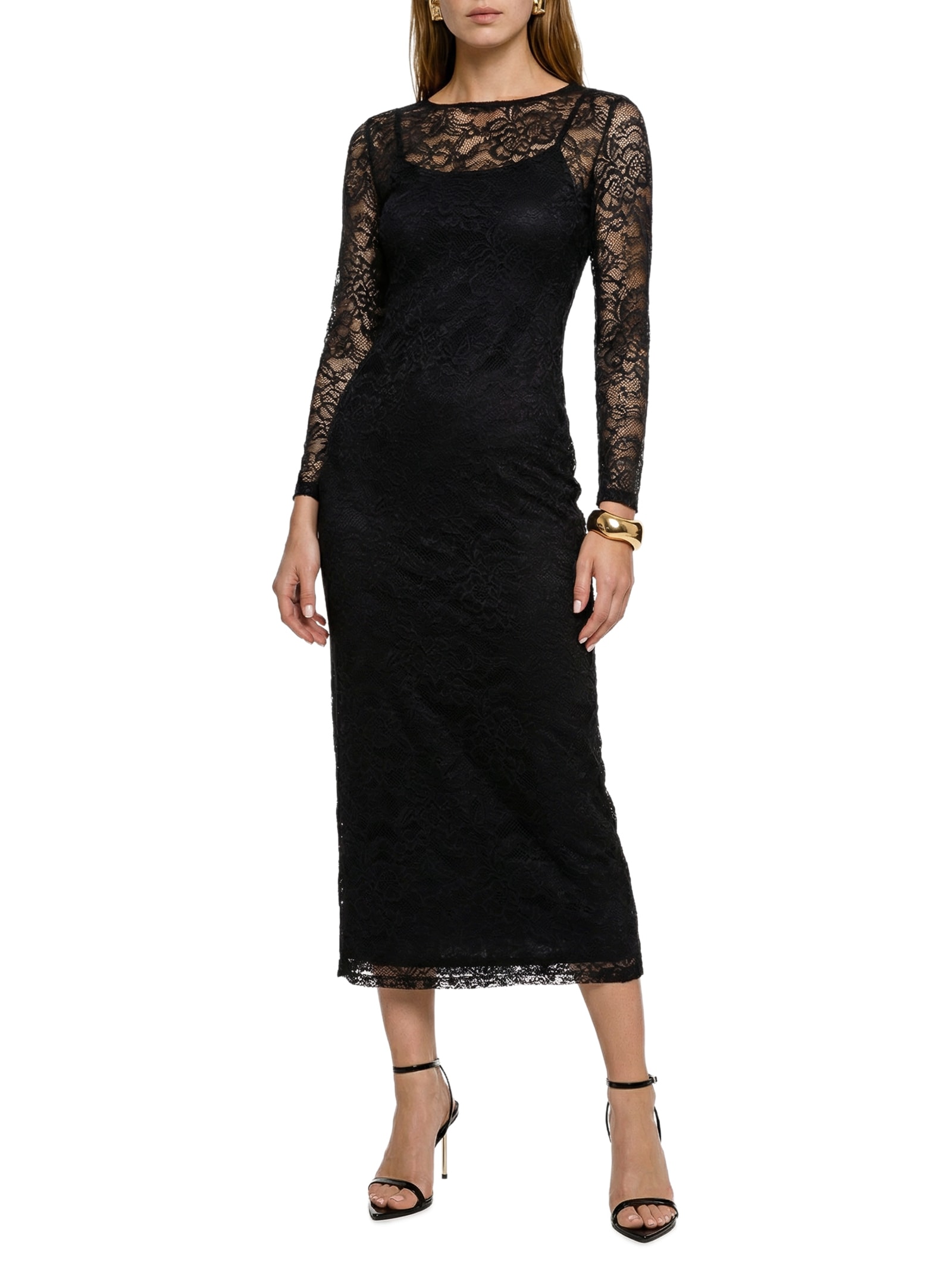 Vestido Super Midi Manga Longa Preto Lança Perfume