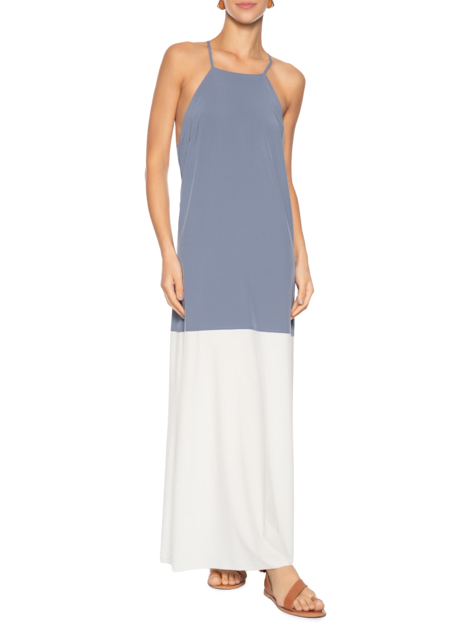 Vestido Superlight Alças Bicolor Azul Osklen