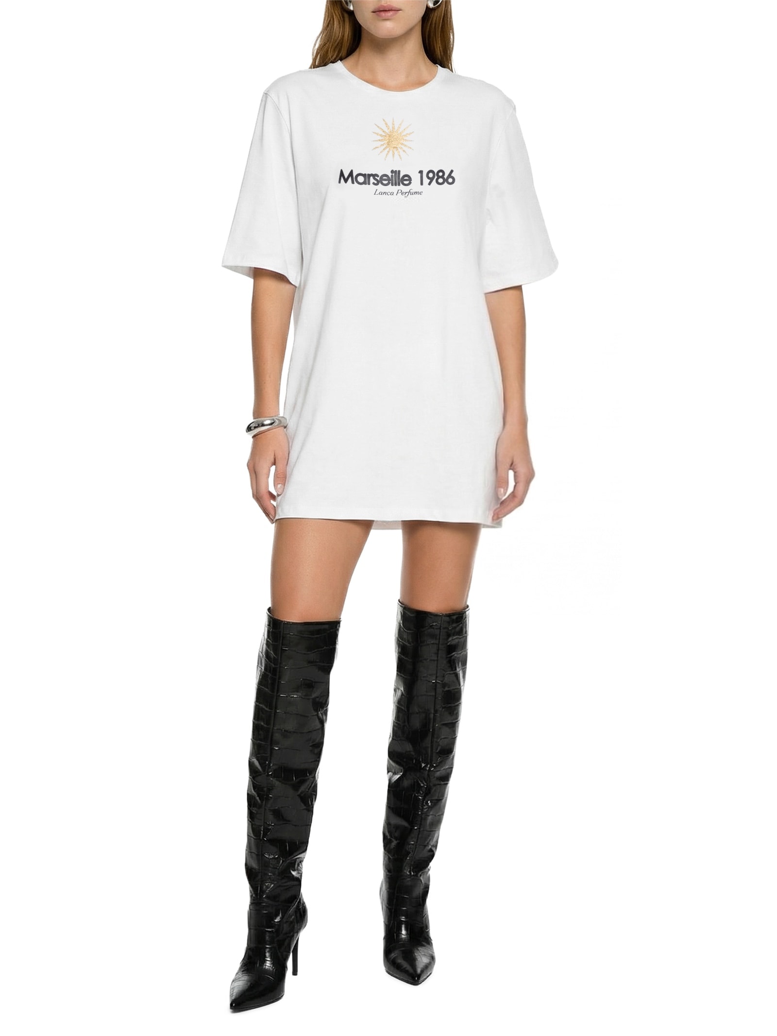 Vestido T-Dress Oversized Manga Média Branco Lança Perfume