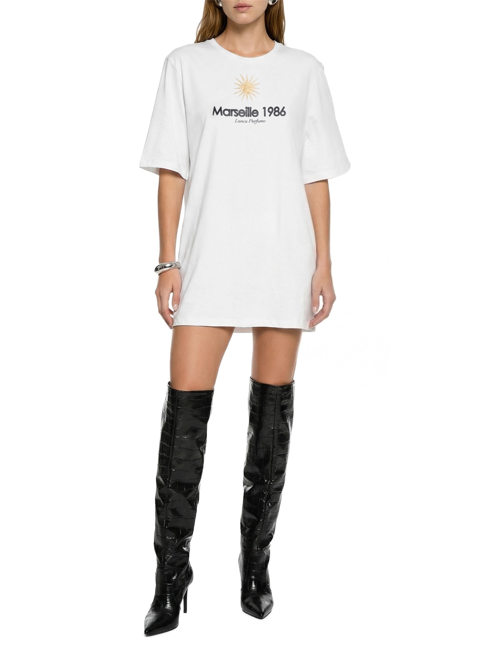 Vestido T-Dress Oversized Manga Média Branco Lança Perfume
