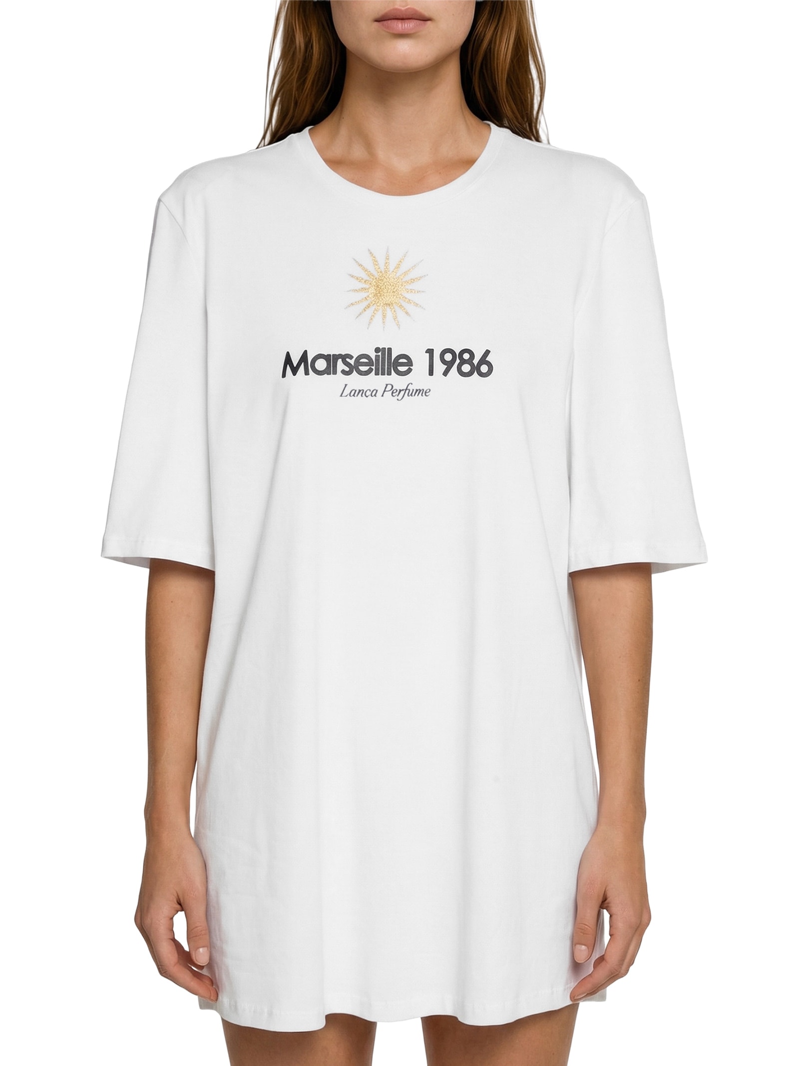 Vestido T-Dress Oversized Manga Média Branco Lança Perfume