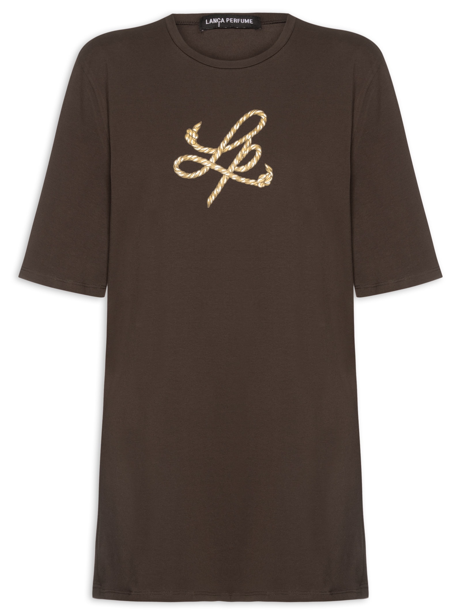 Vestido T-Dress Oversized Manga Média Marrom Lança Perfume