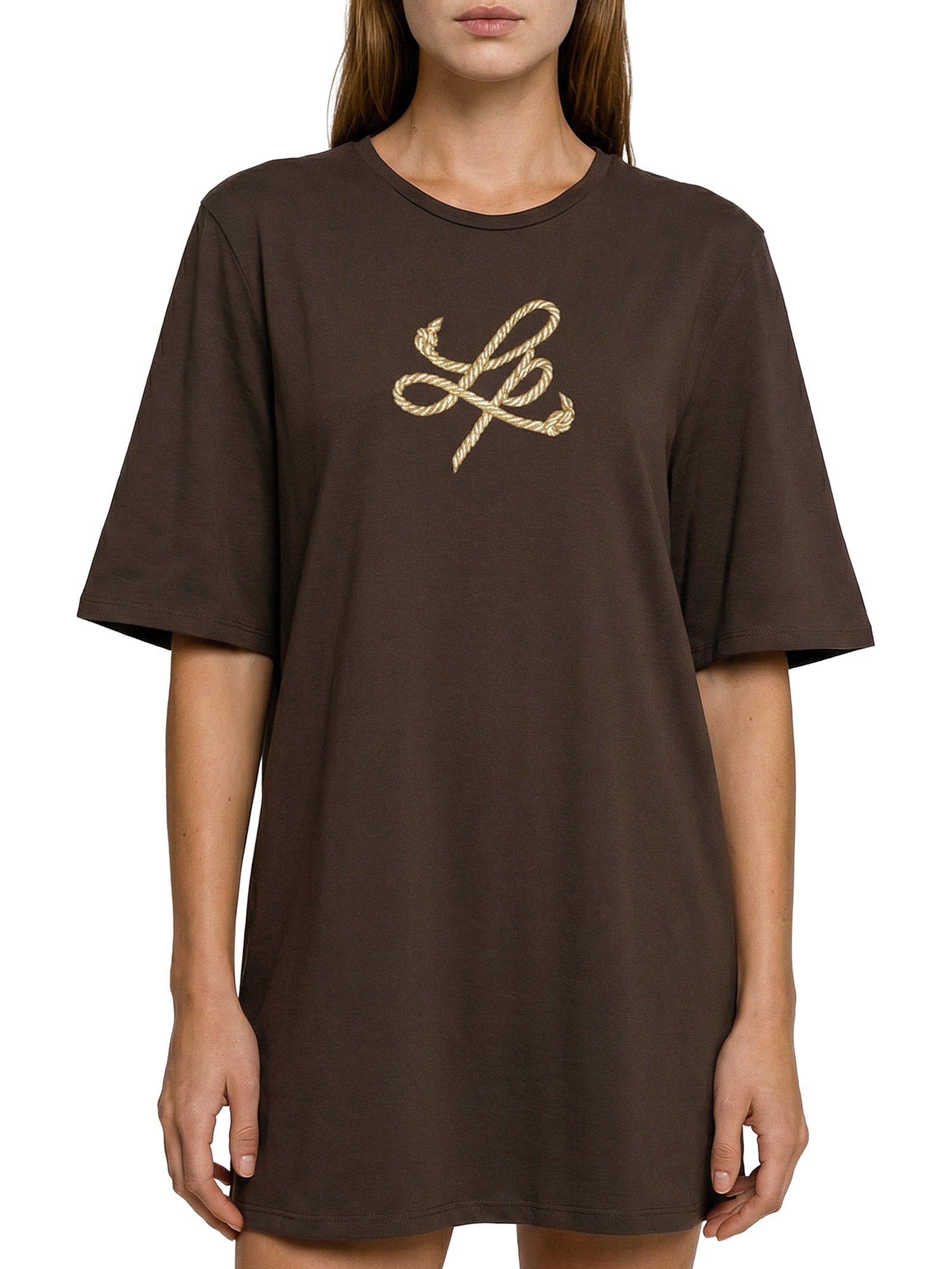 Vestido T-Dress Oversized Manga Média Marrom Lança Perfume