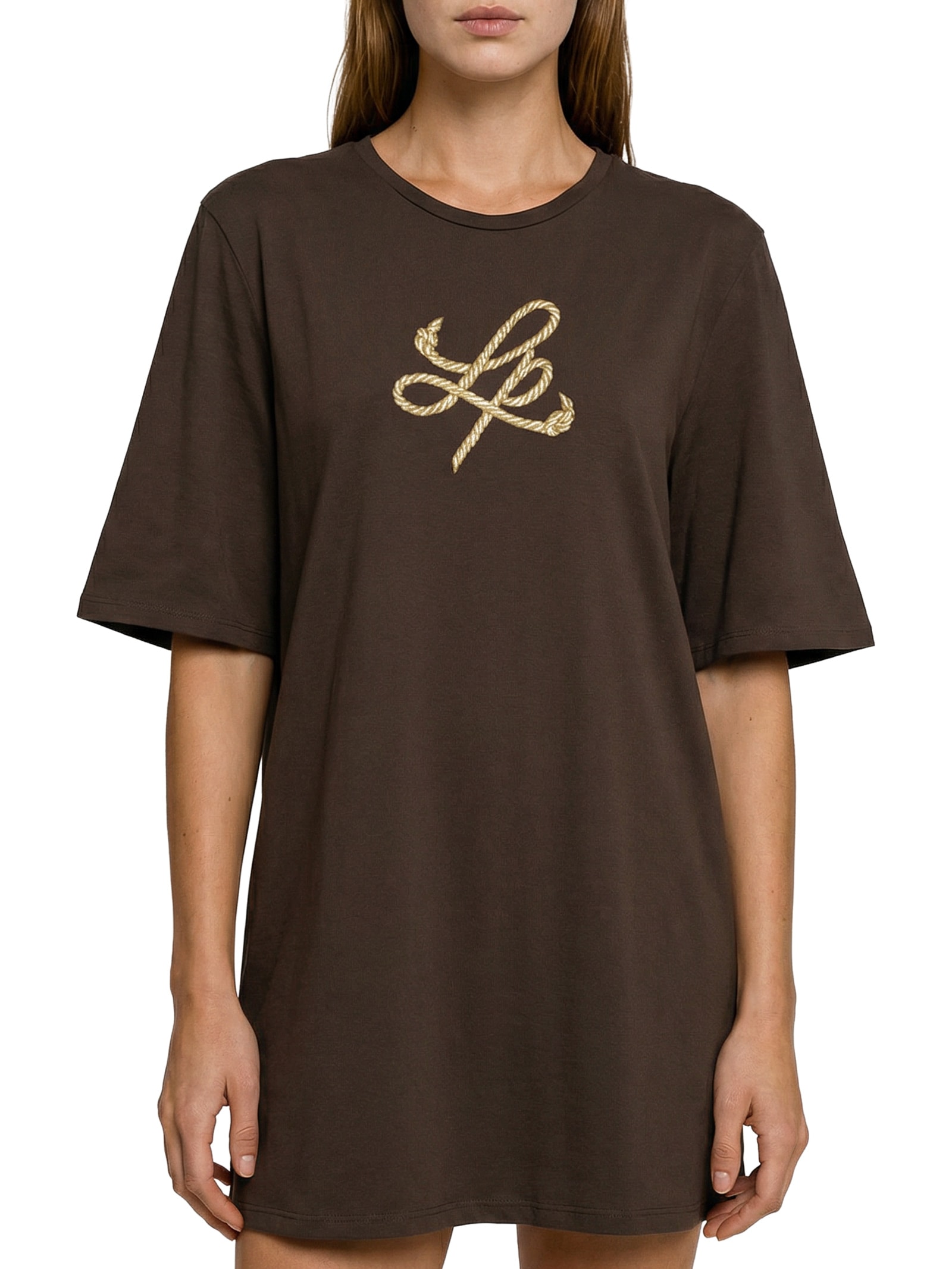 Vestido T-Dress Oversized Manga Média Marrom Lança Perfume