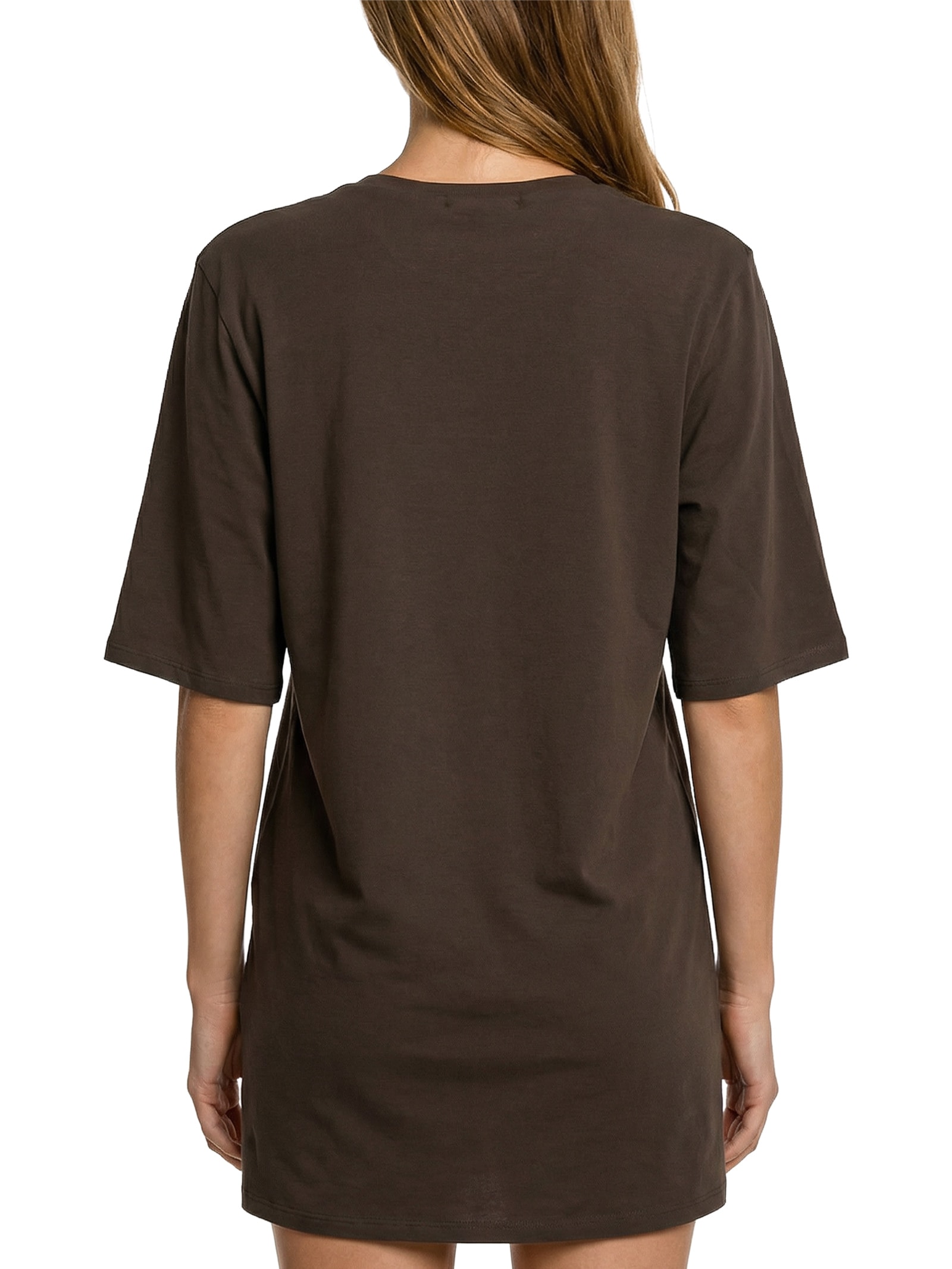 Vestido T-Dress Oversized Manga Média Marrom Lança Perfume