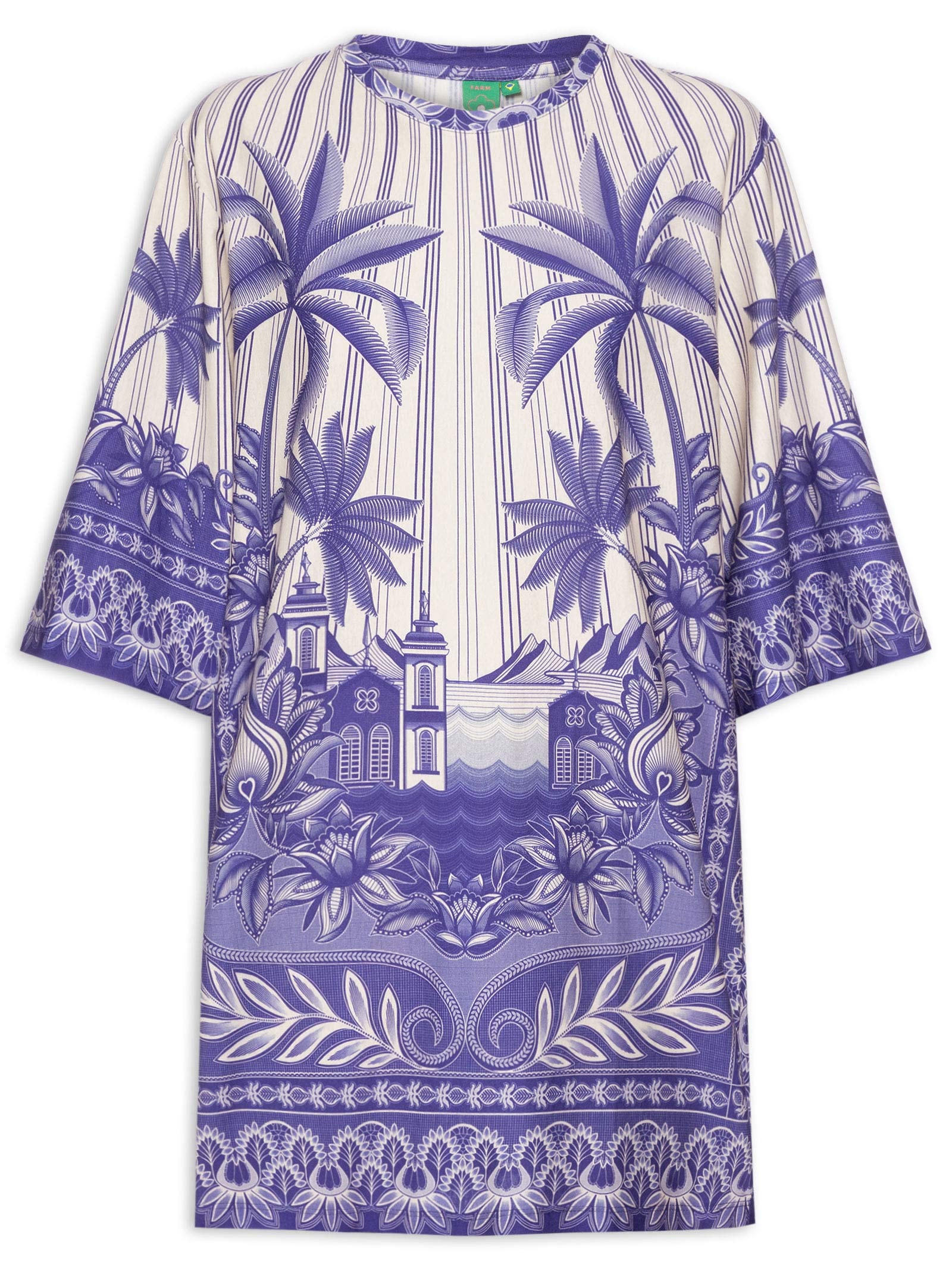 Vestido T-Shirt Big Afeto Tropical Branco Farm