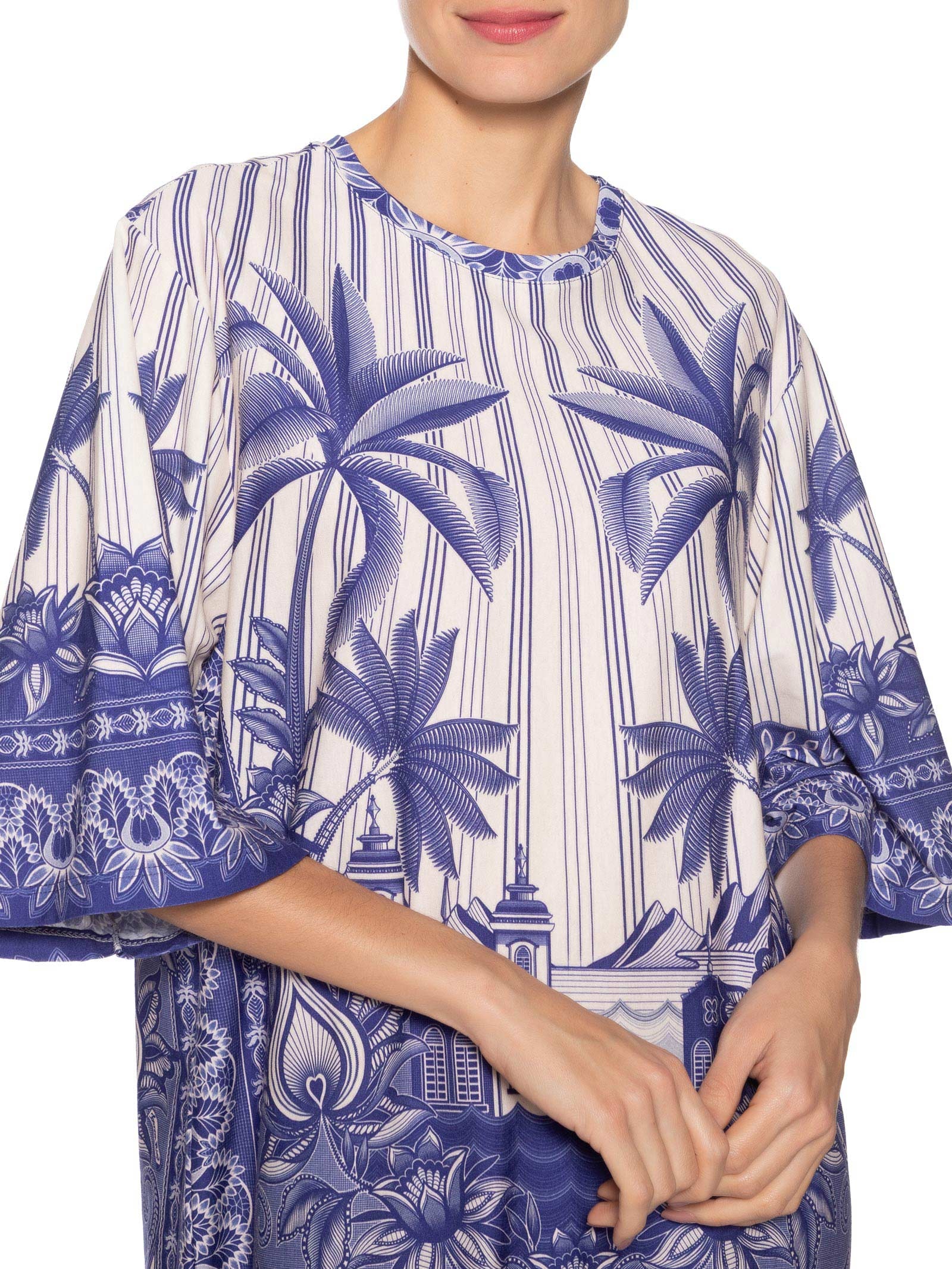 Vestido T-Shirt Big Afeto Tropical Branco Farm