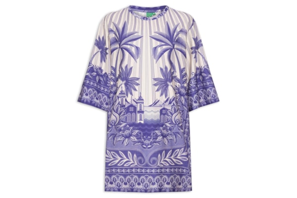 Vestido T-Shirt Big Afeto Tropical - Branco