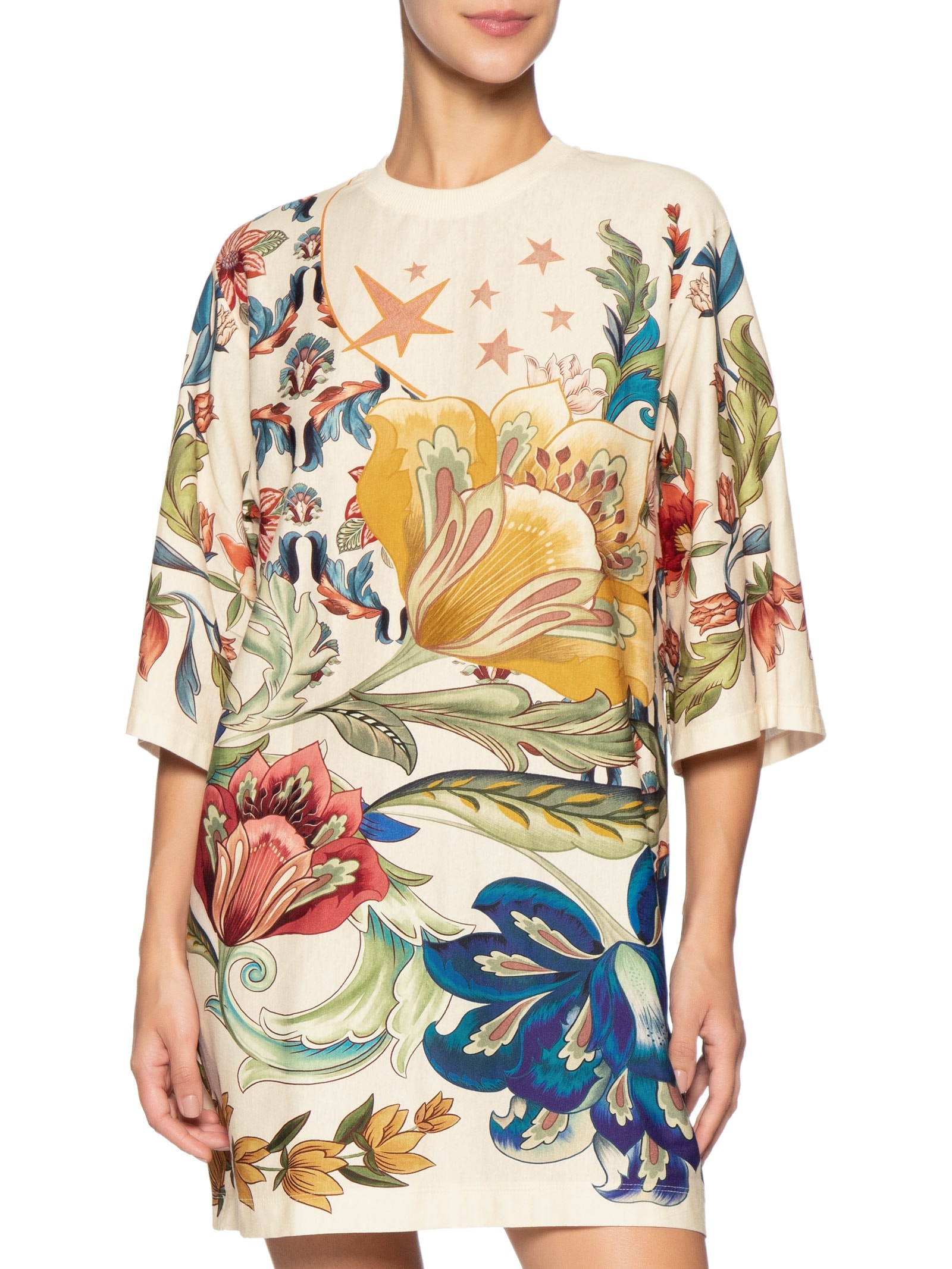Vestido T-Shirt Big Floral Maite Branco Farm