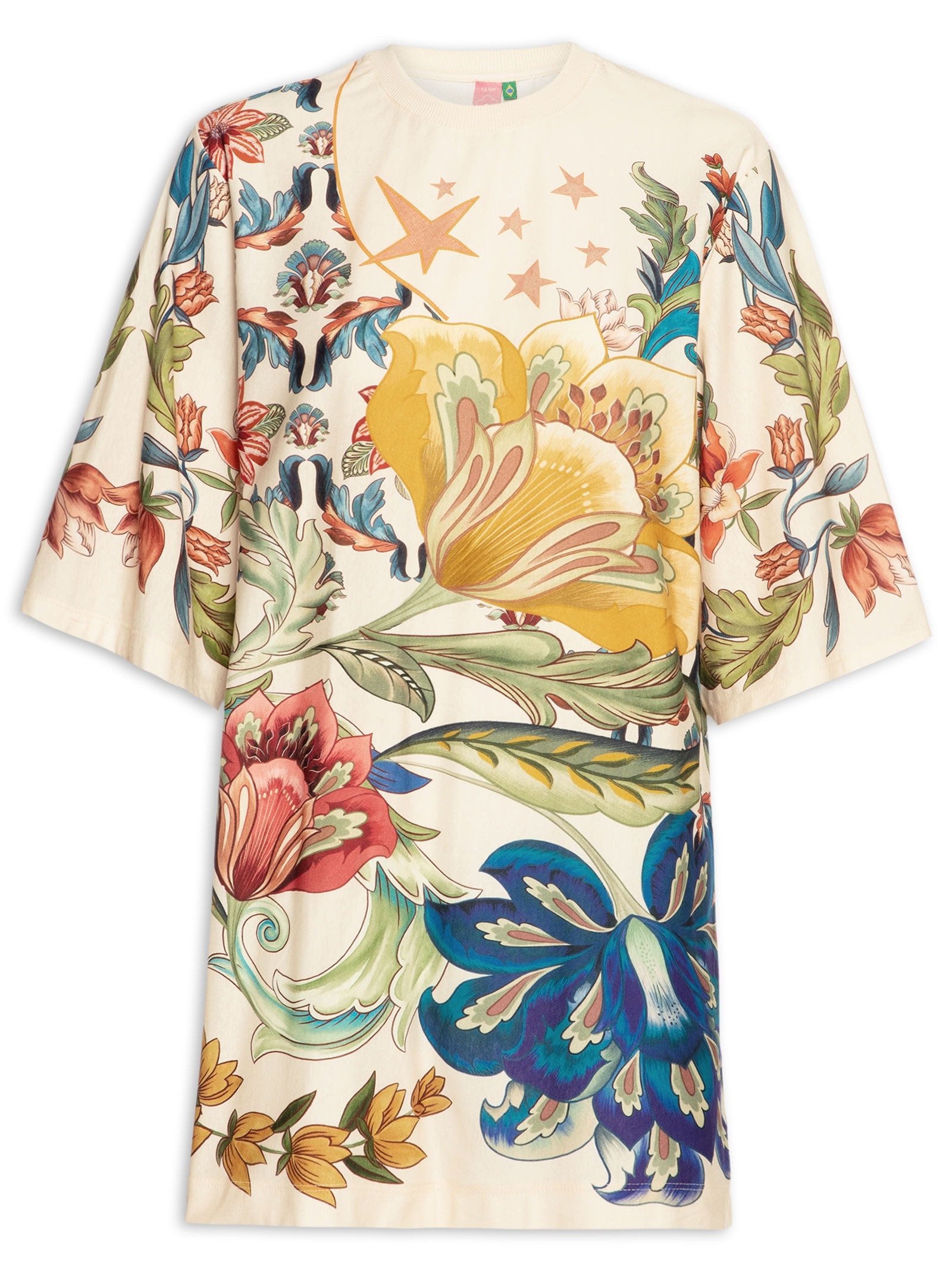 Vestido T-Shirt Big Floral Maite – Branco Farm