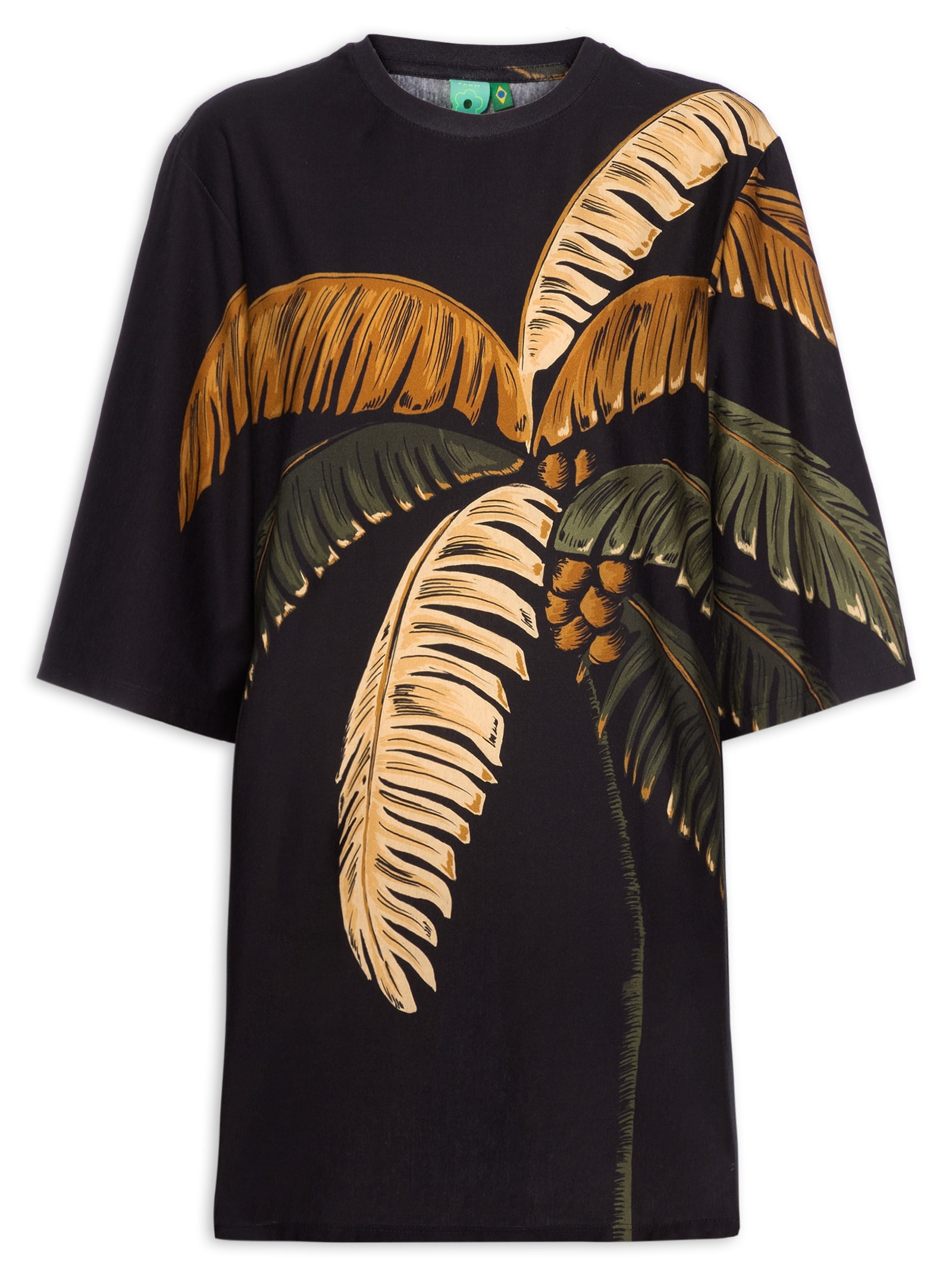 Vestido T-Shirt Big Itacaré Coqueiro Preto Farm