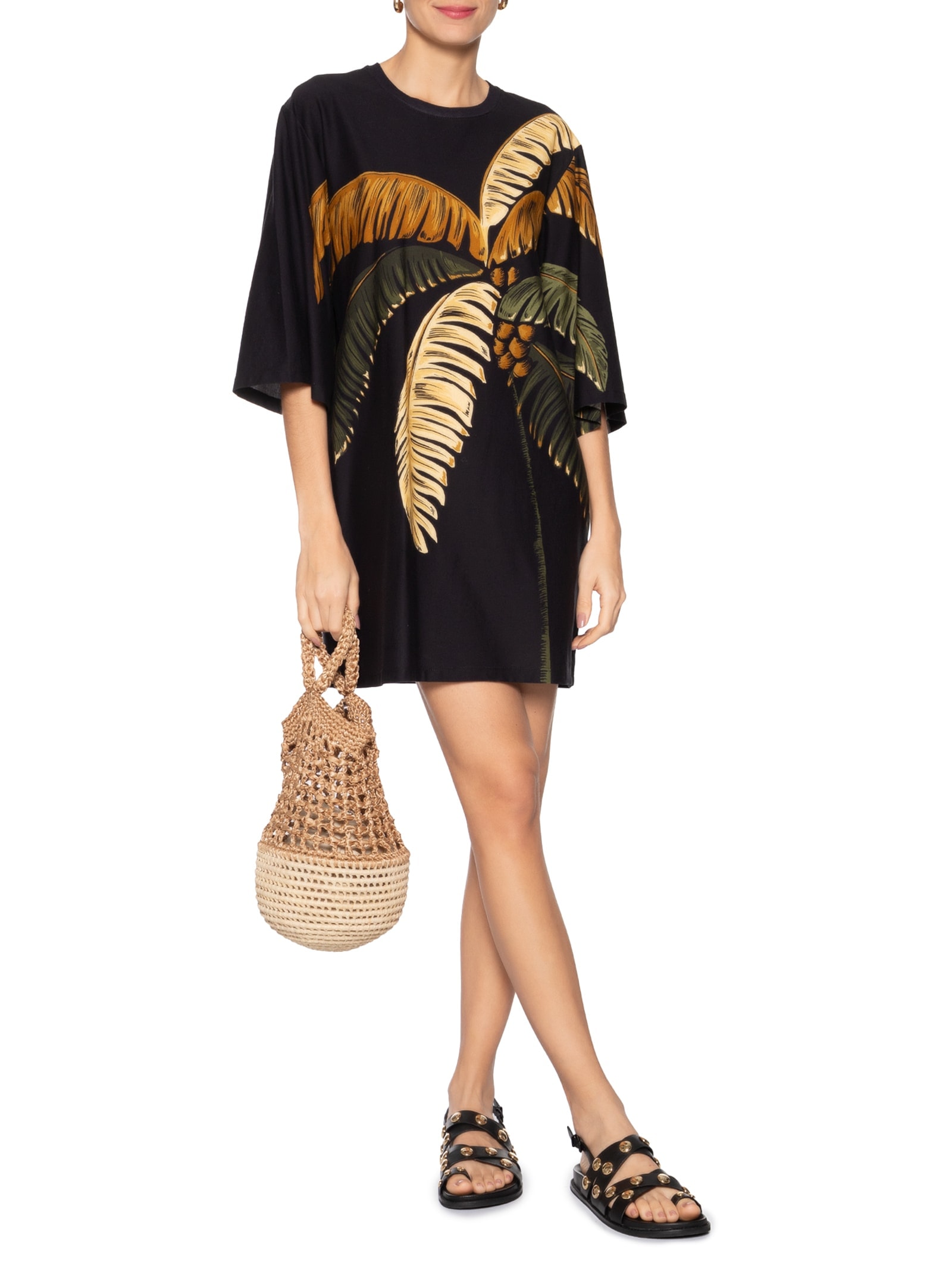 Vestido T-Shirt Big Itacaré Coqueiro Preto Farm