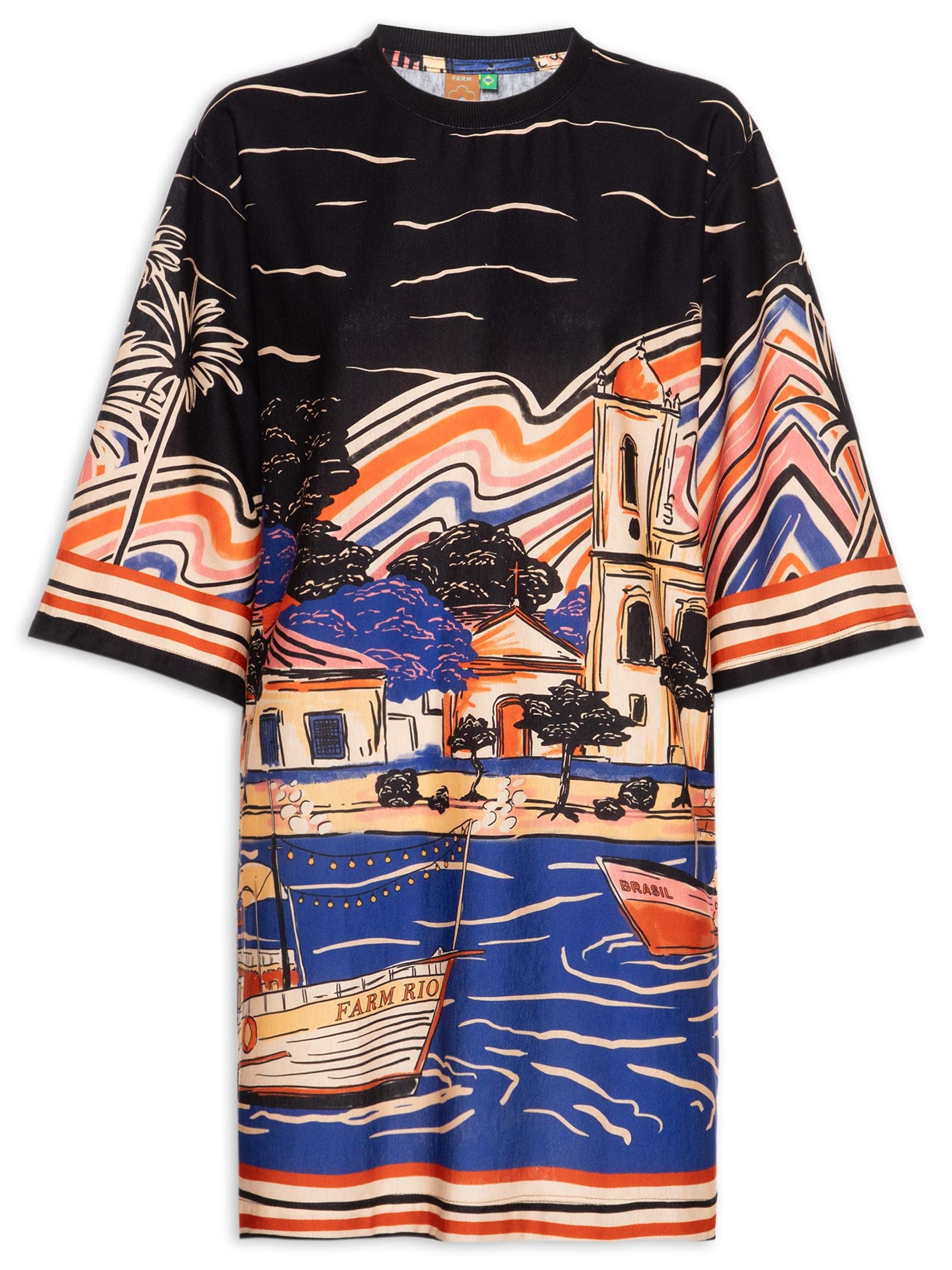 Vestido T-shirt Big Lenço Paraty – Preto Farm