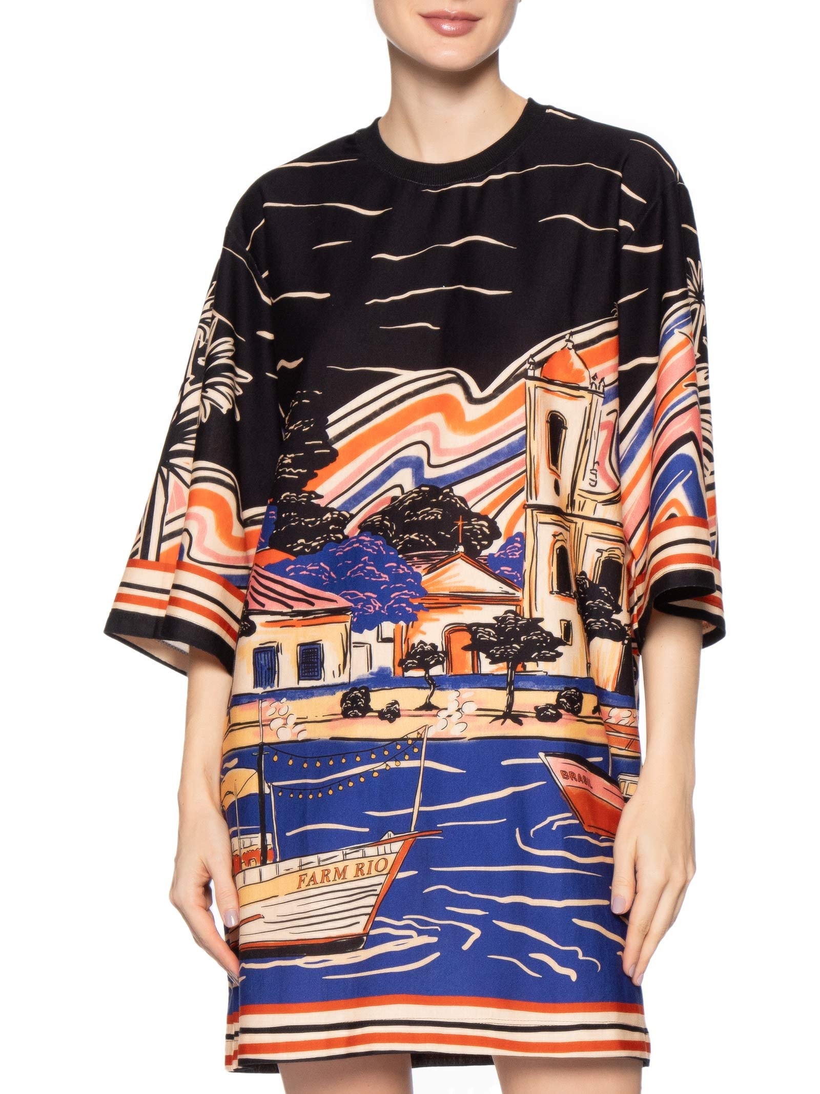 Vestido T-shirt Big Lenço Paraty – Preto Farm