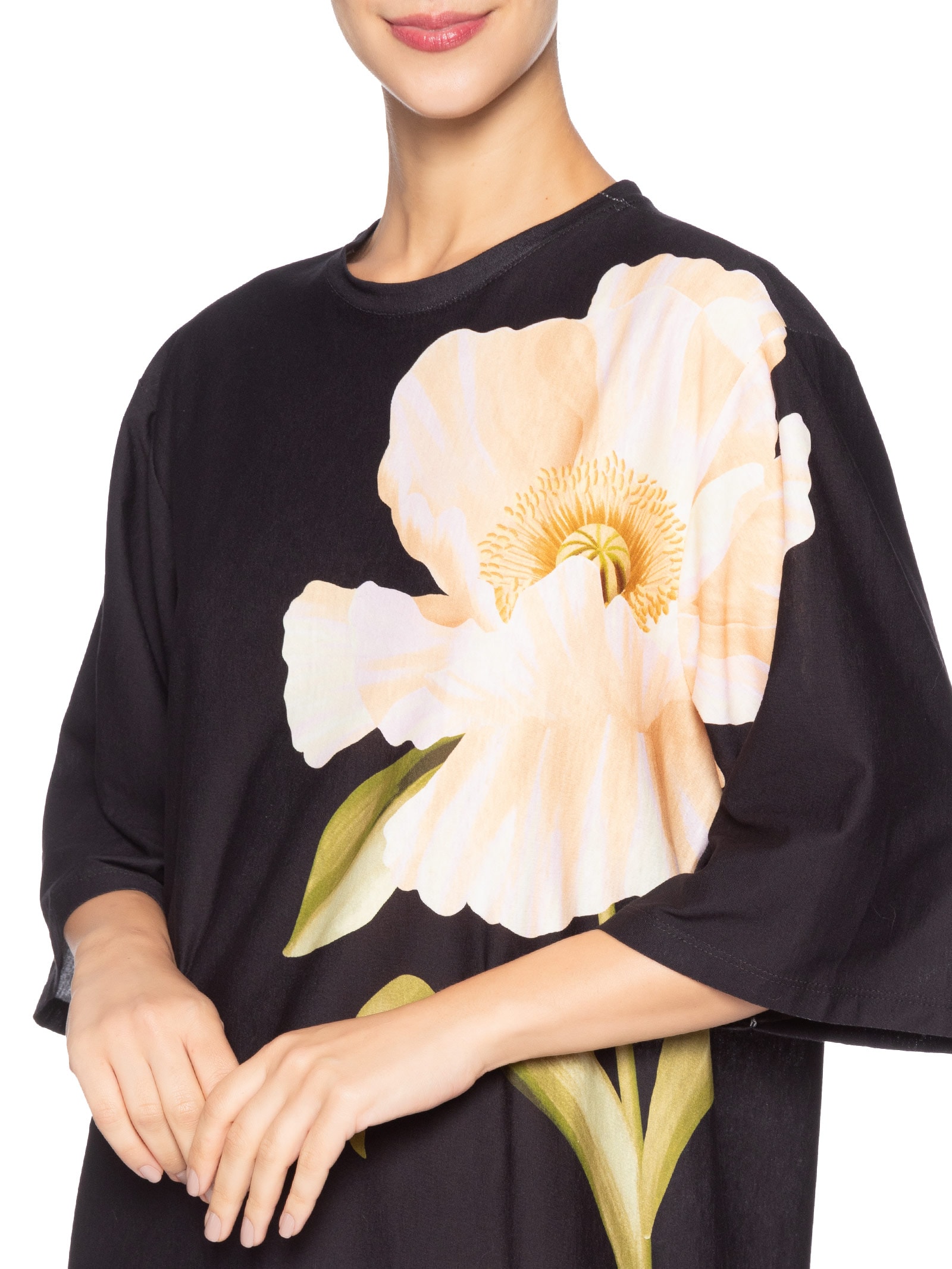 Vestido T-Shirt Big Papoula Preto Farm