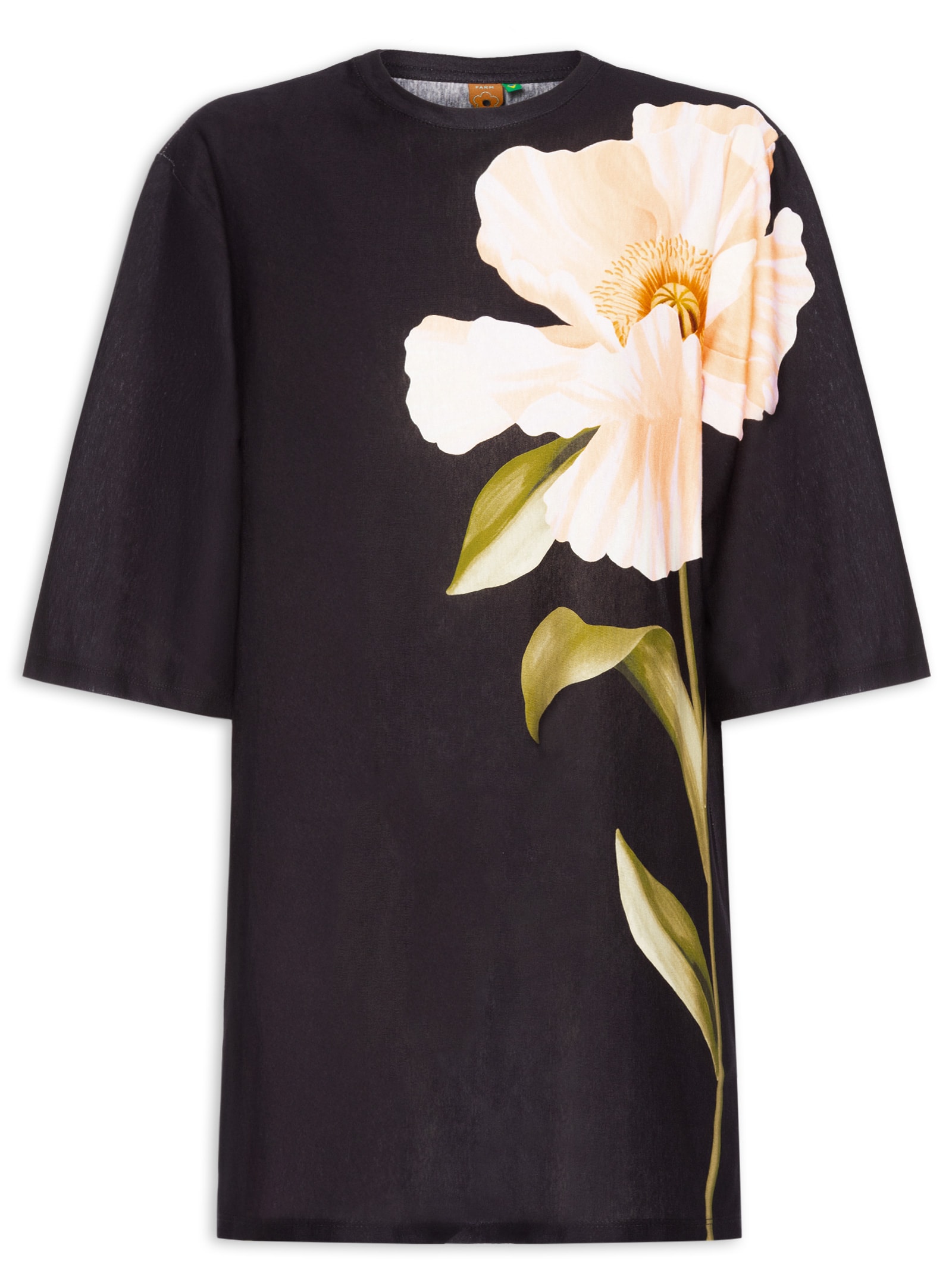 Vestido T-Shirt Big Papoula Preto Farm
