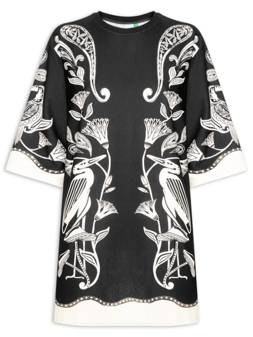 Vestido T-Shirt Big Patch Tropical - Preto