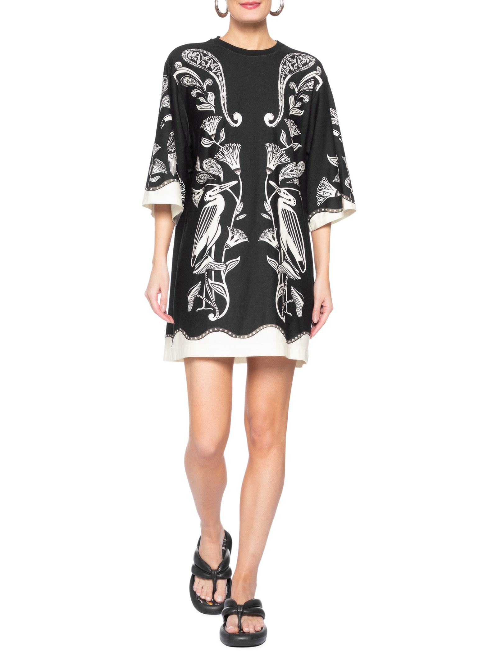 Vestido T-Shirt Big Patch Tropical Preto Farm