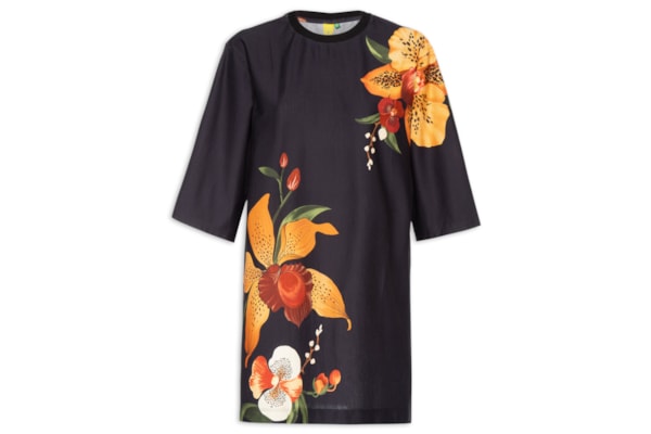 Vestido T-Shirt Big Selva De Flor - Preto