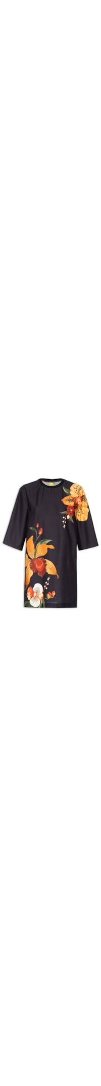 Vestido T-Shirt Big Selva De Flor - Preto
