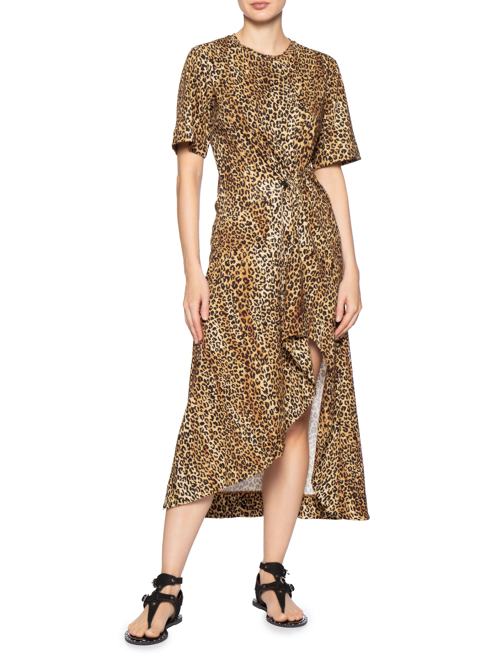 Vestido T-Shirt Midi Detalhe Colisse Marrom Animale