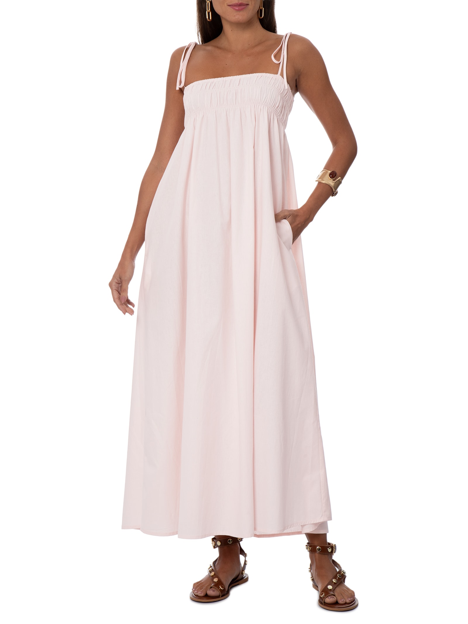 Vestido Tai Tricoline Quartzo Rosa Panô