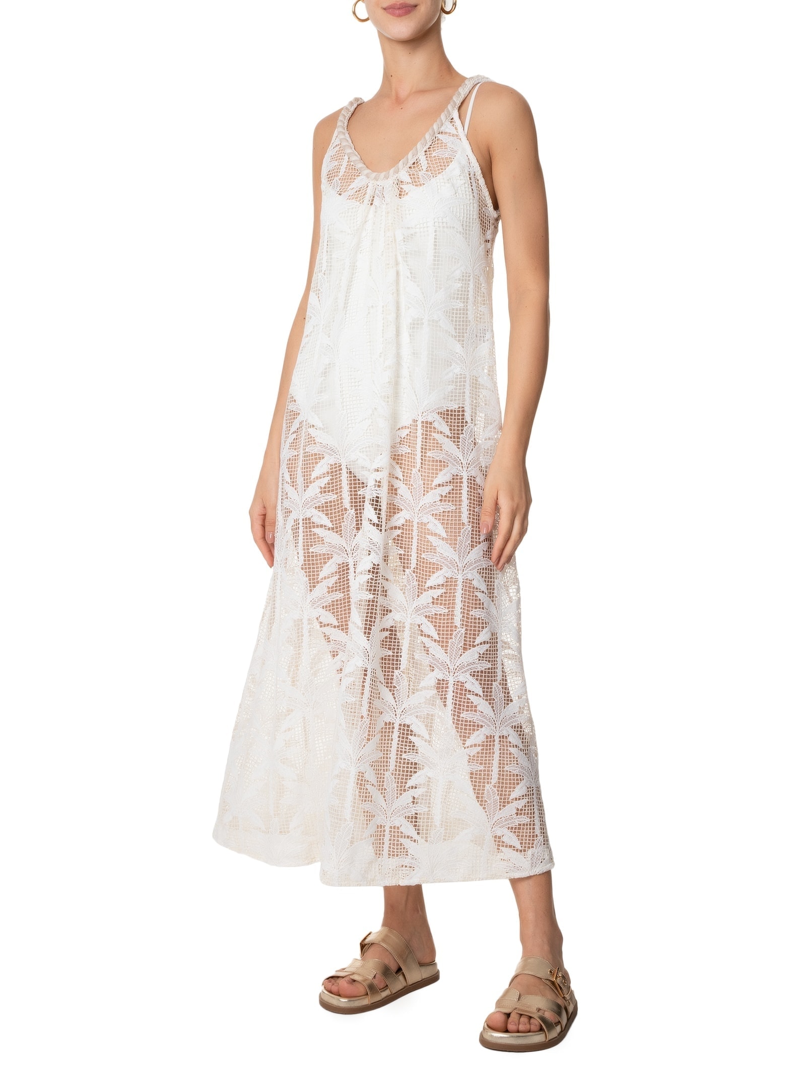 Vestido Tela Artesanal Coqueiro De Flor Off White Farm