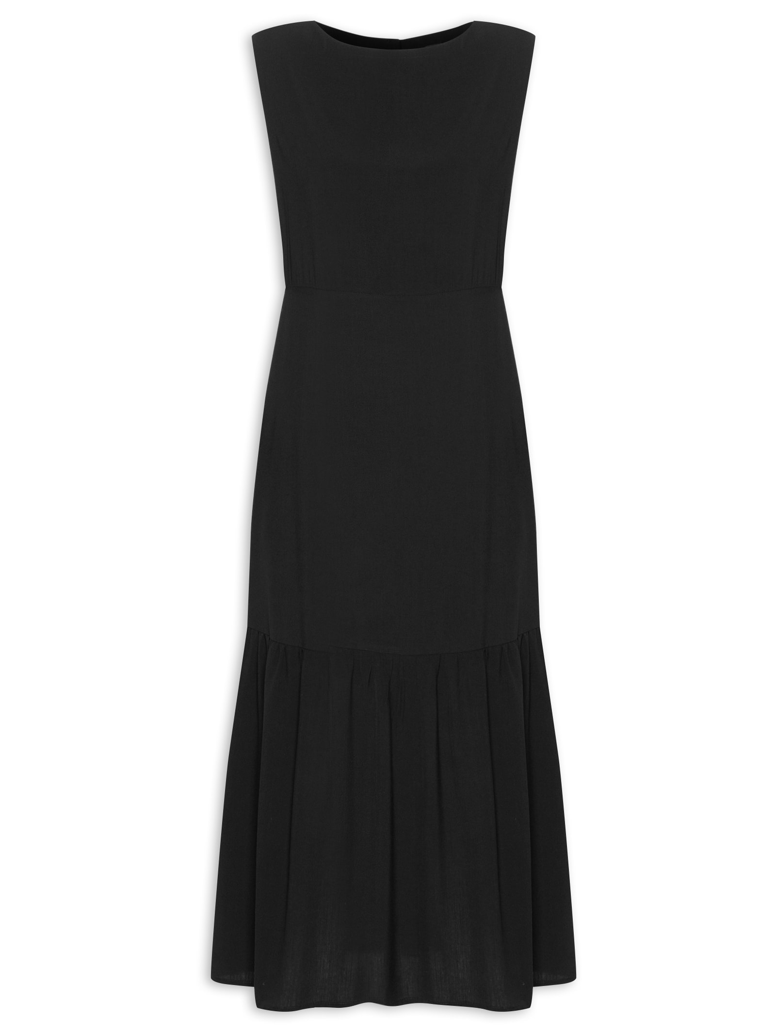 Vestido Textura Viscose Leve Preto Cantão