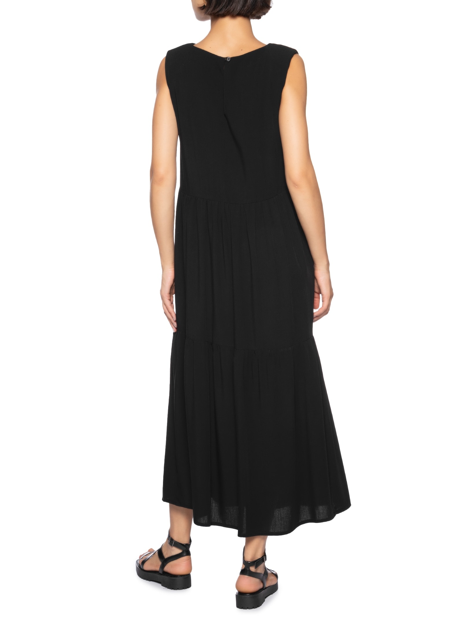 Vestido Textura Viscose Leve Preto Cantão