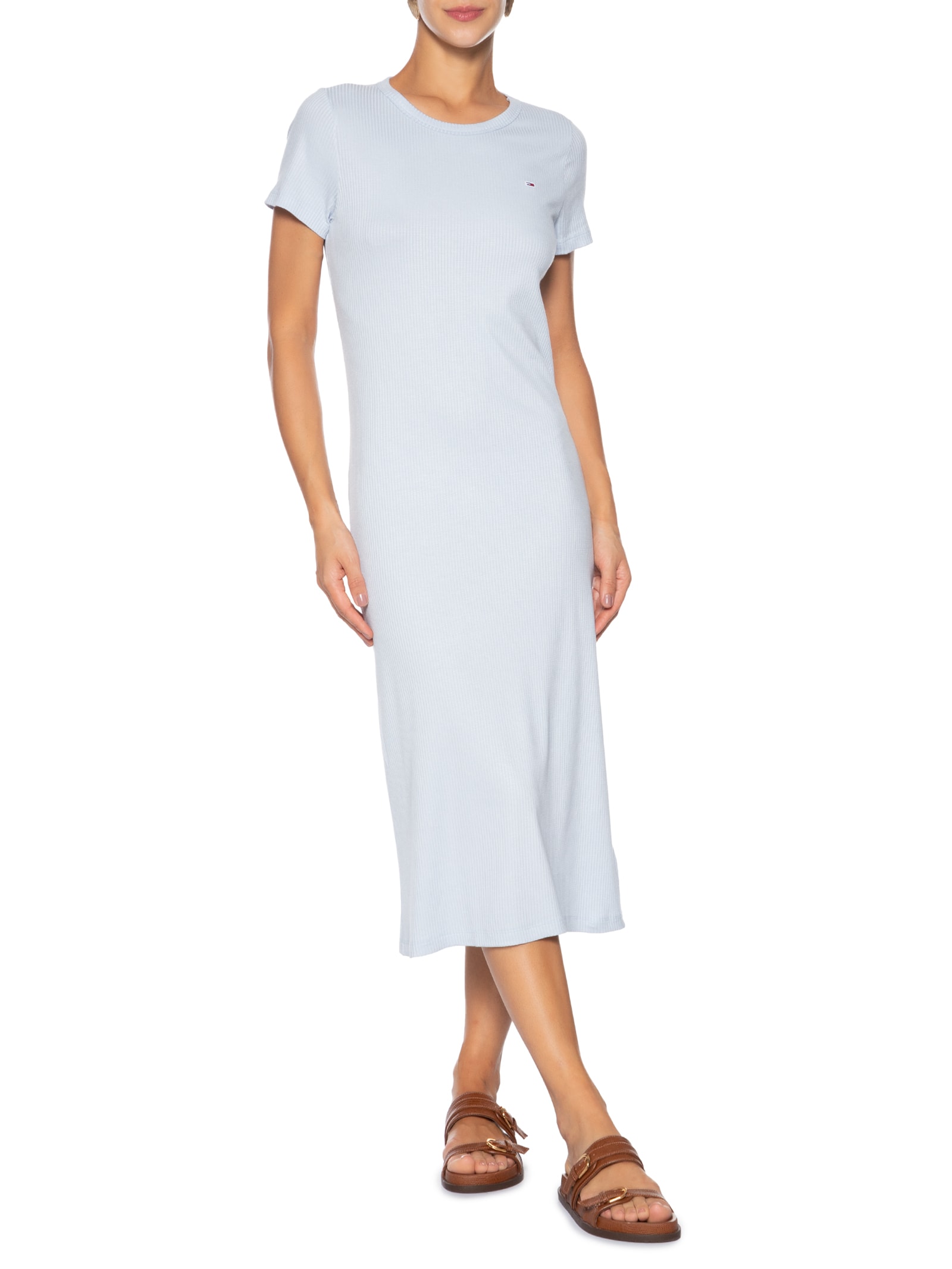 Vestido Tjw Rib Bodycon Midi Azul Tommy Jeans