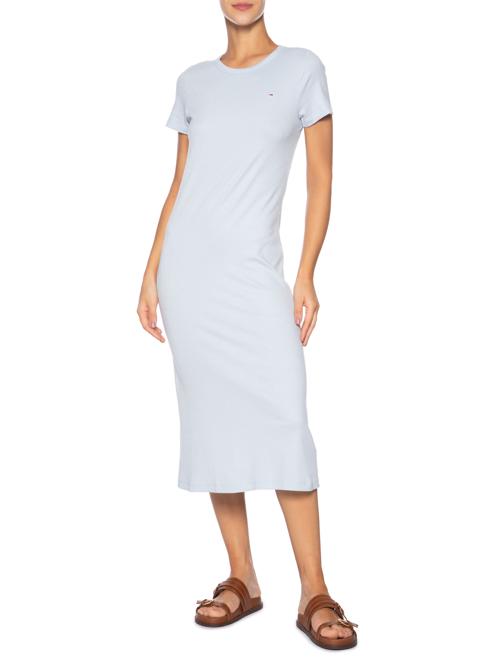 Vestido Tjw Rib Bodycon Midi Azul Tommy Jeans