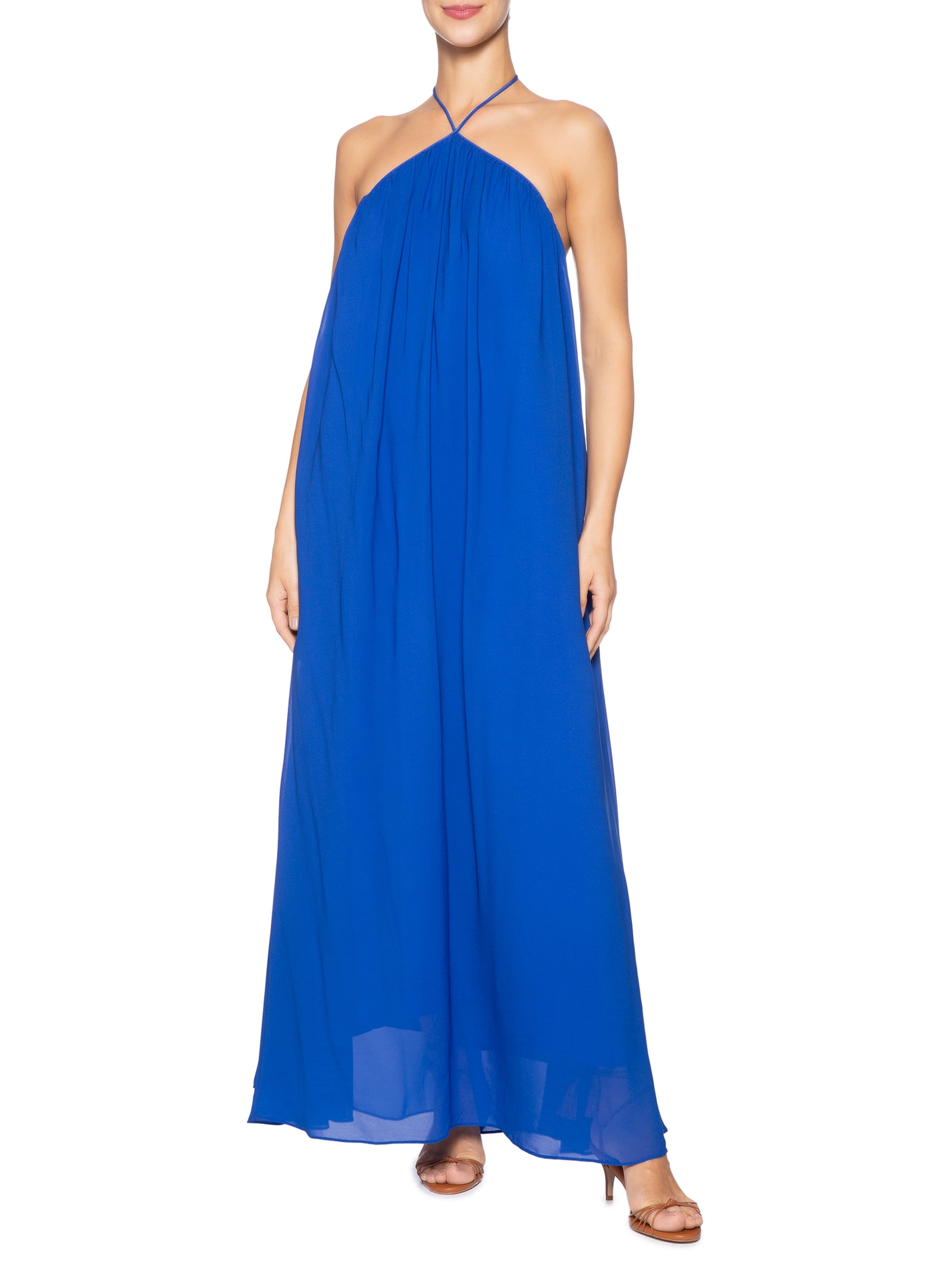 Vestido Transparência Longo Azul Farm