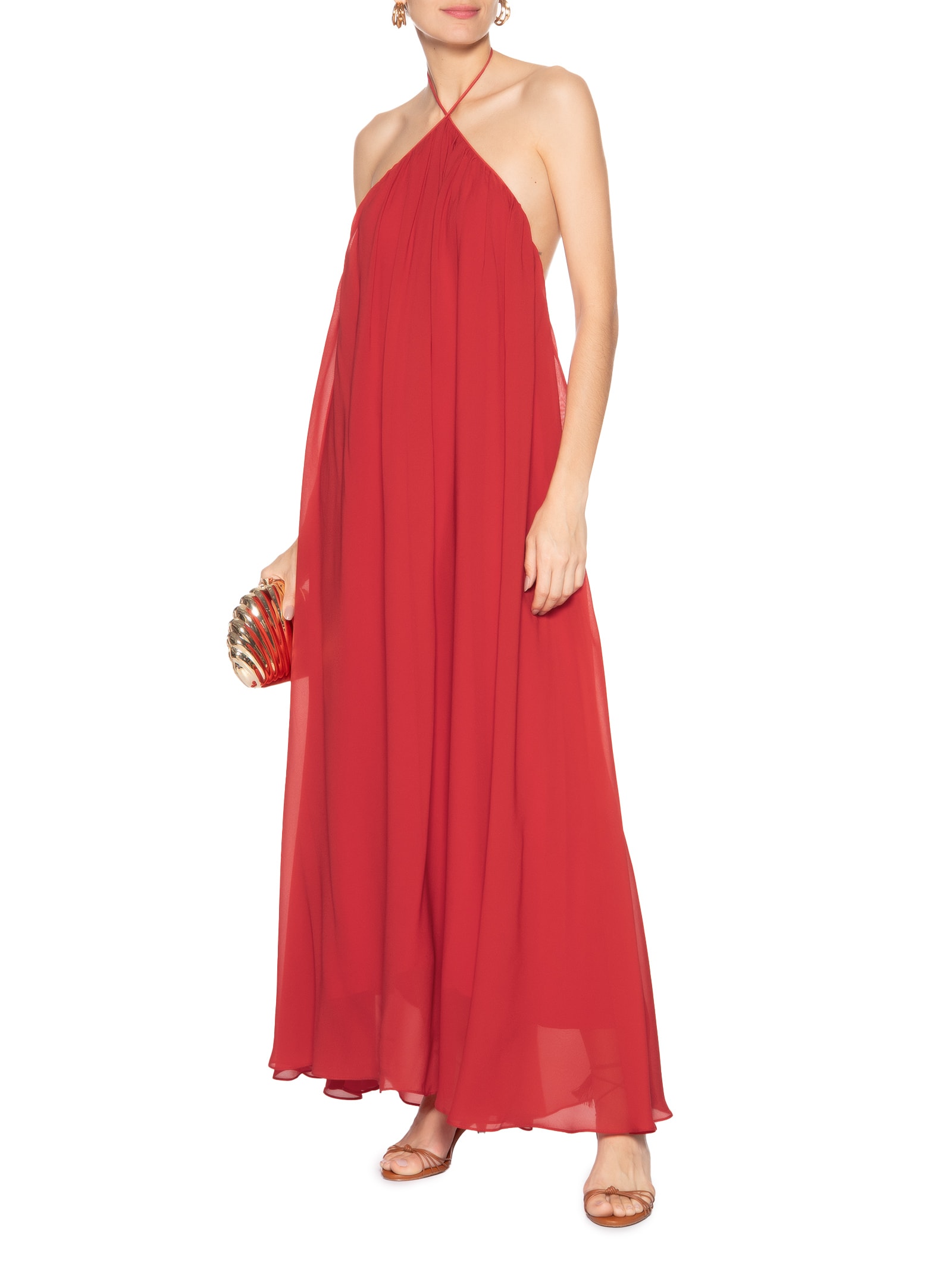 Vestido Transparência Longo Vermelho Farm