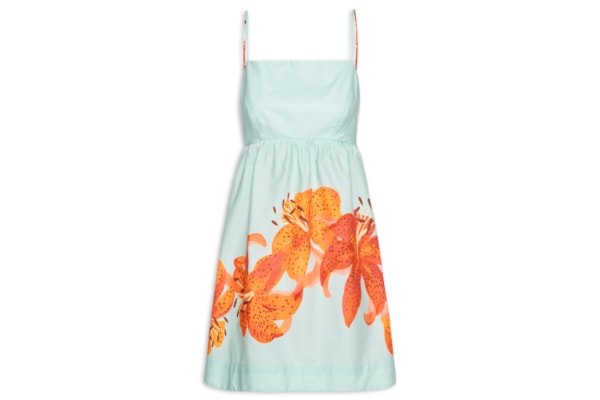 Vestido Tricoline Estampa Lírios - Azul