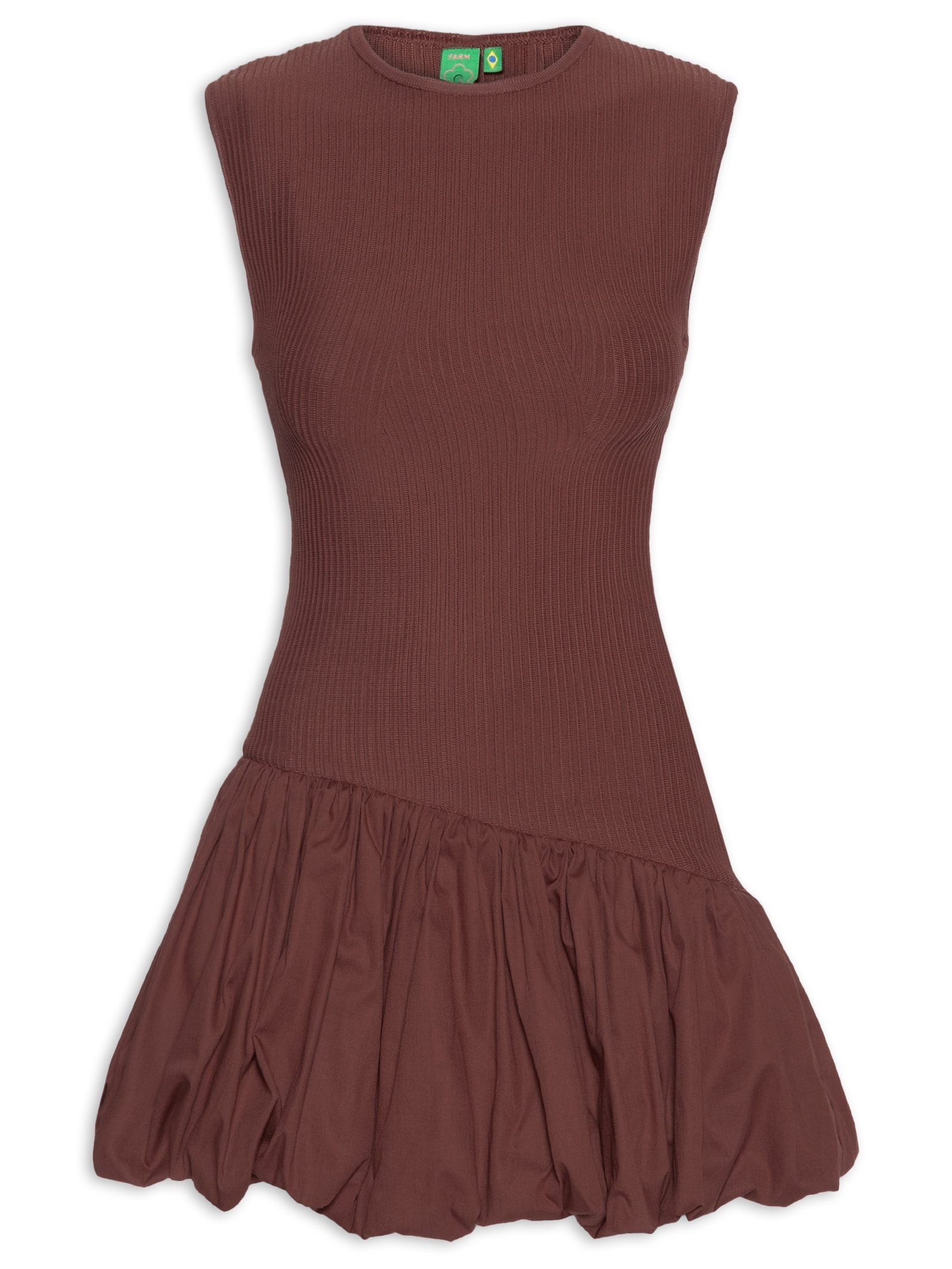 Vestido Tricot Balonê Marrom Farm