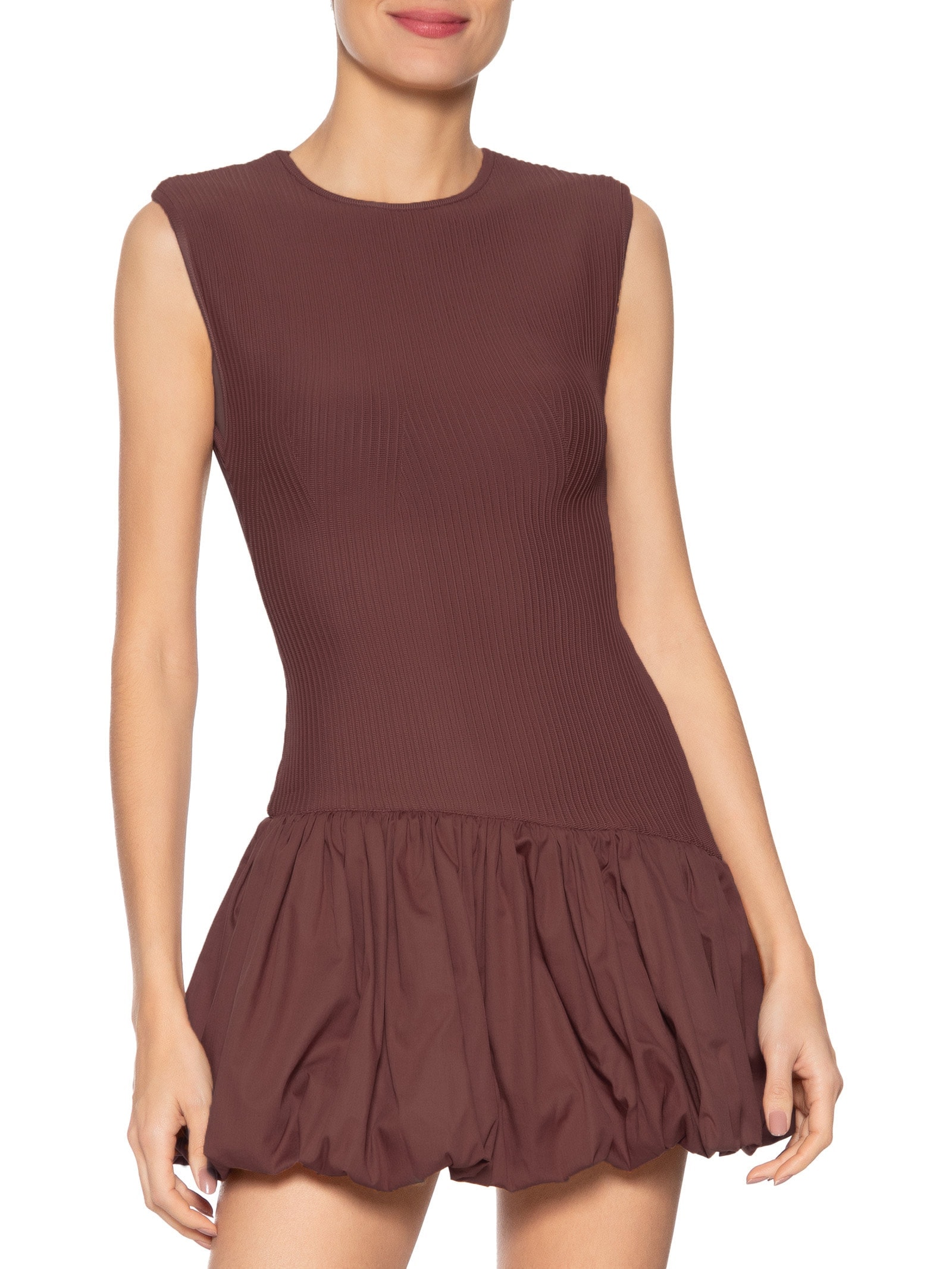 Vestido Tricot Balonê Marrom Farm