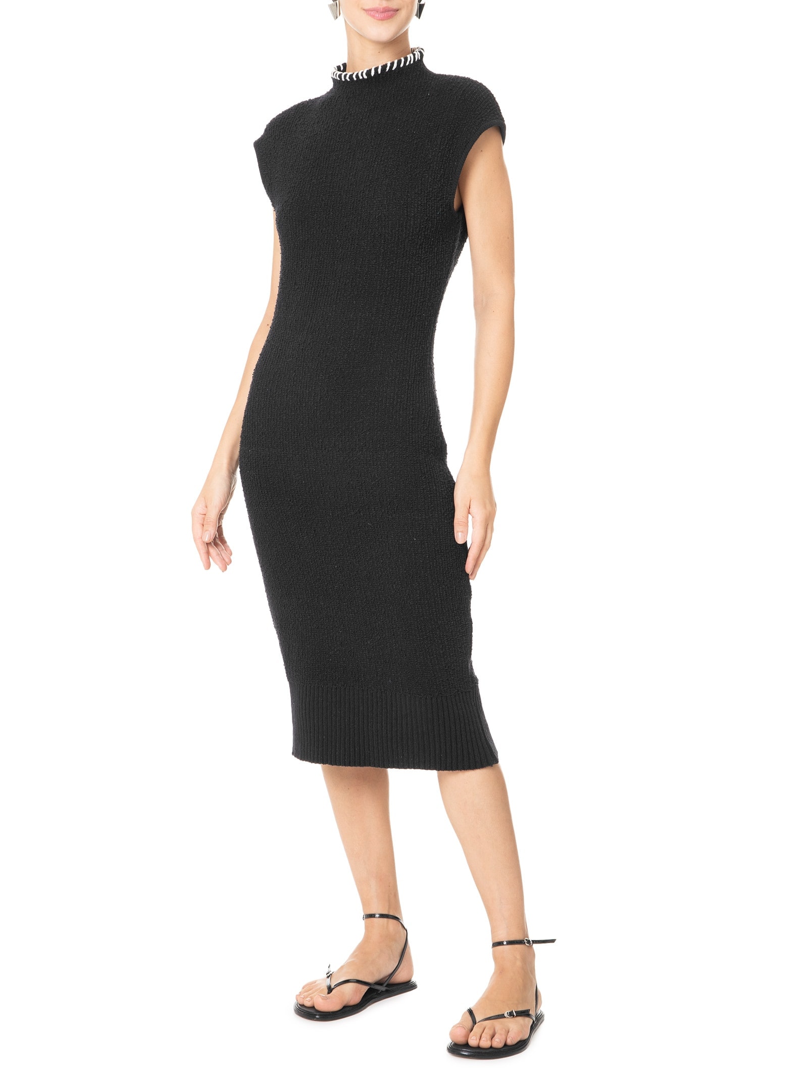 Vestido Tricot Bouclet Pespontos Preto Osklen