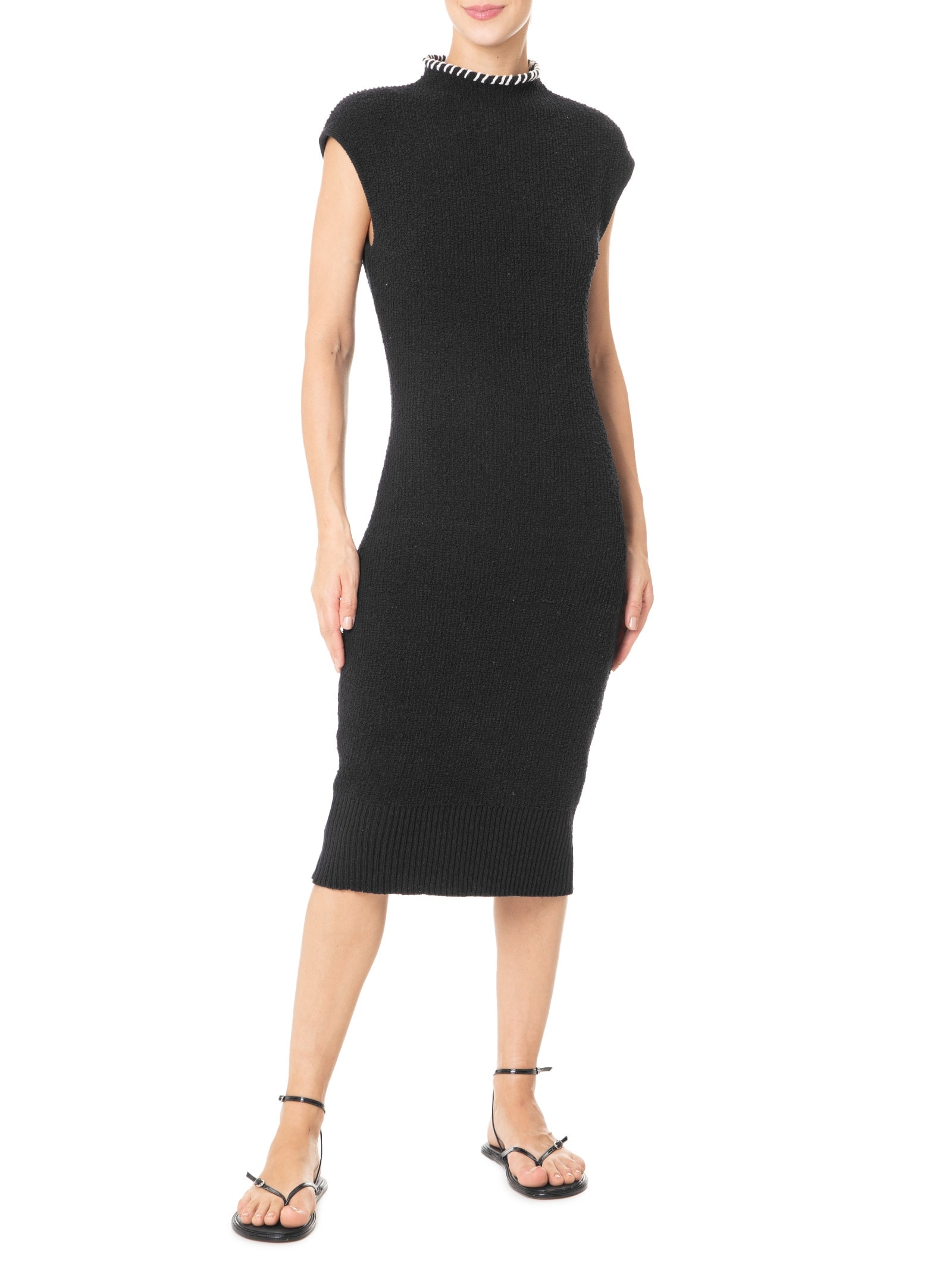 Vestido Tricot Bouclet Pespontos Preto Osklen