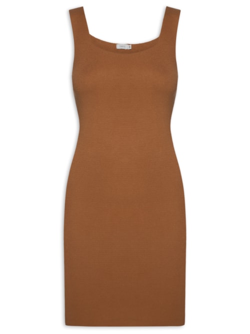 Vestido Tricot Decote Quadrado - Marrom