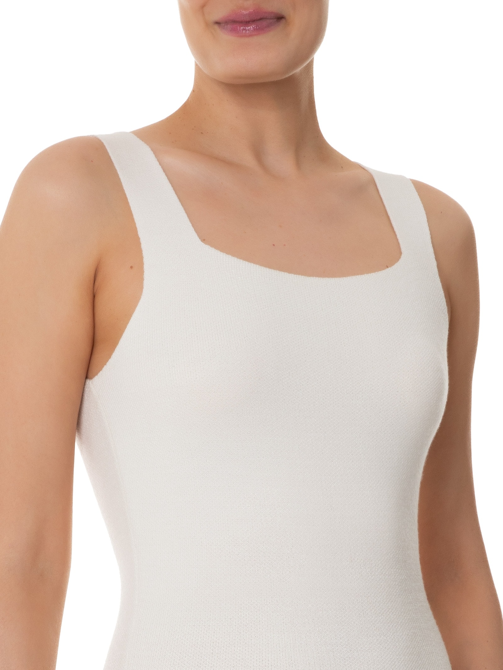 Vestido Tricot Decote Quadrado Off White  Basiq