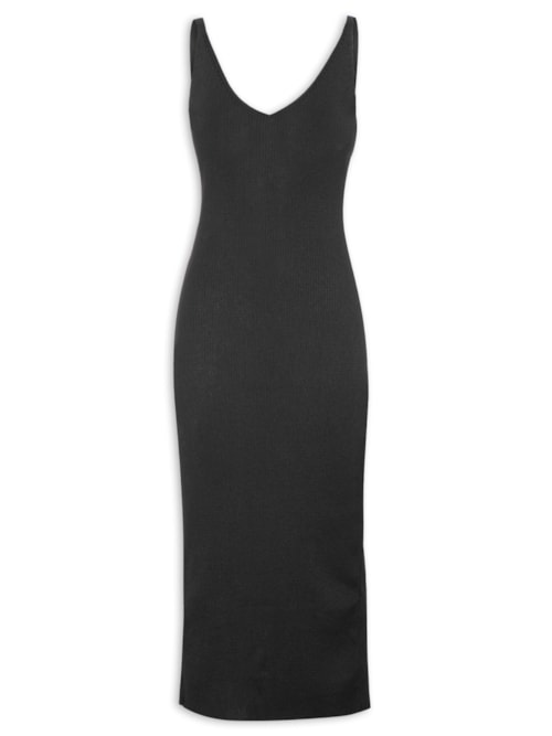Vestido Tricot Fenda – Preto