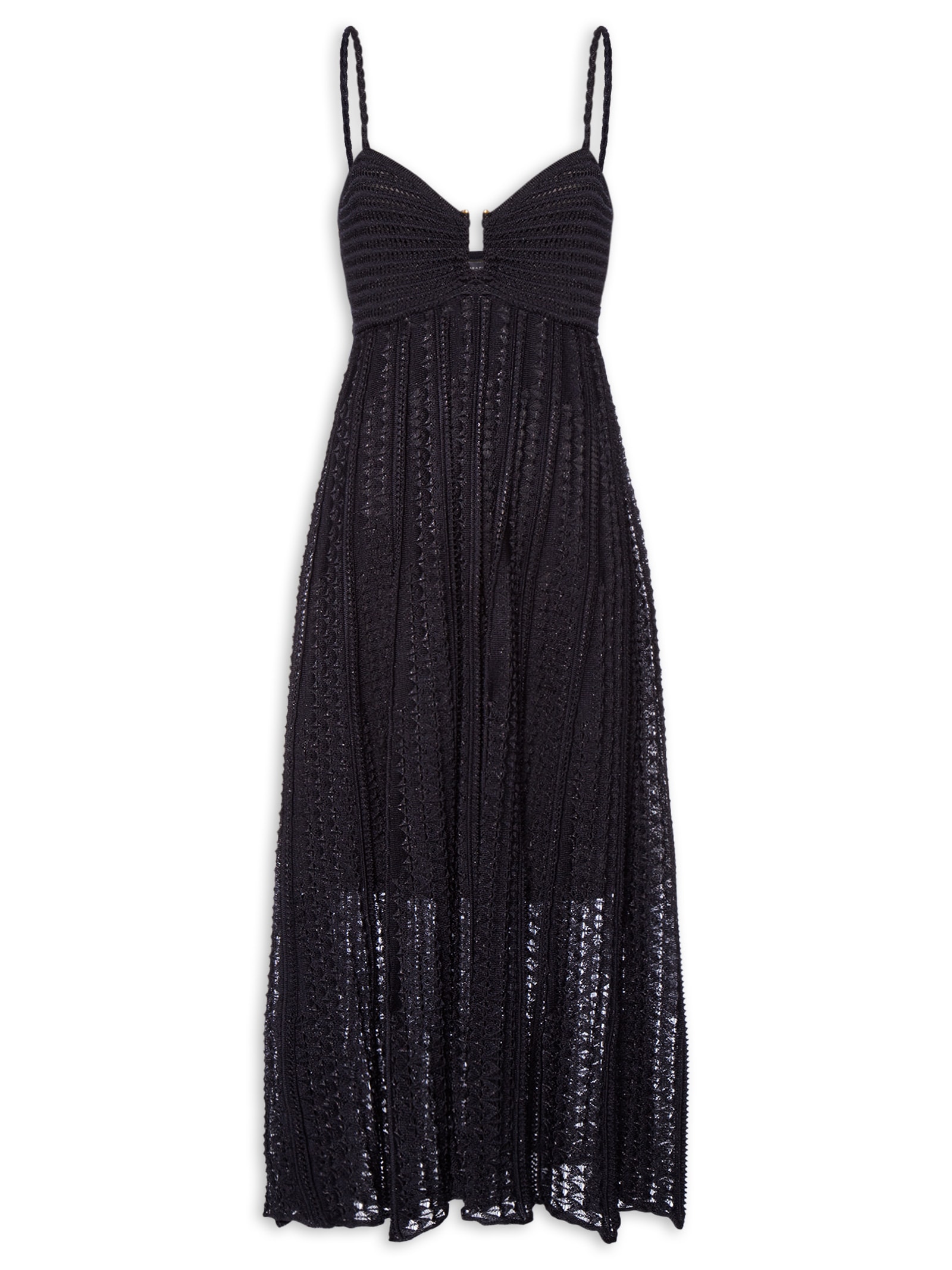 Vestido Tricot Fivela Rendado Preto Maria Filó