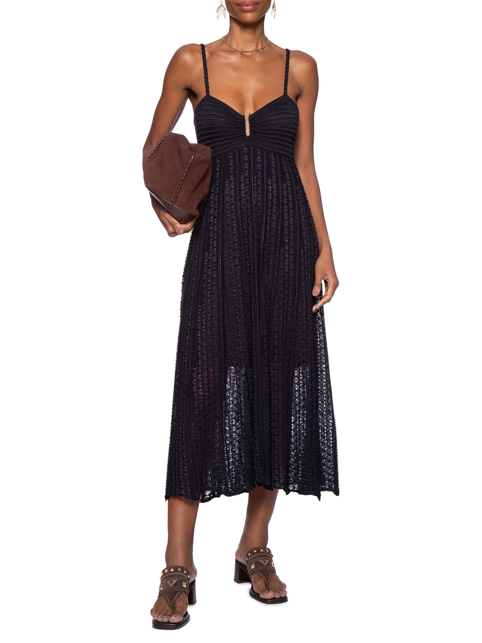 Vestido Tricot Fivela Rendado Preto Maria Filó